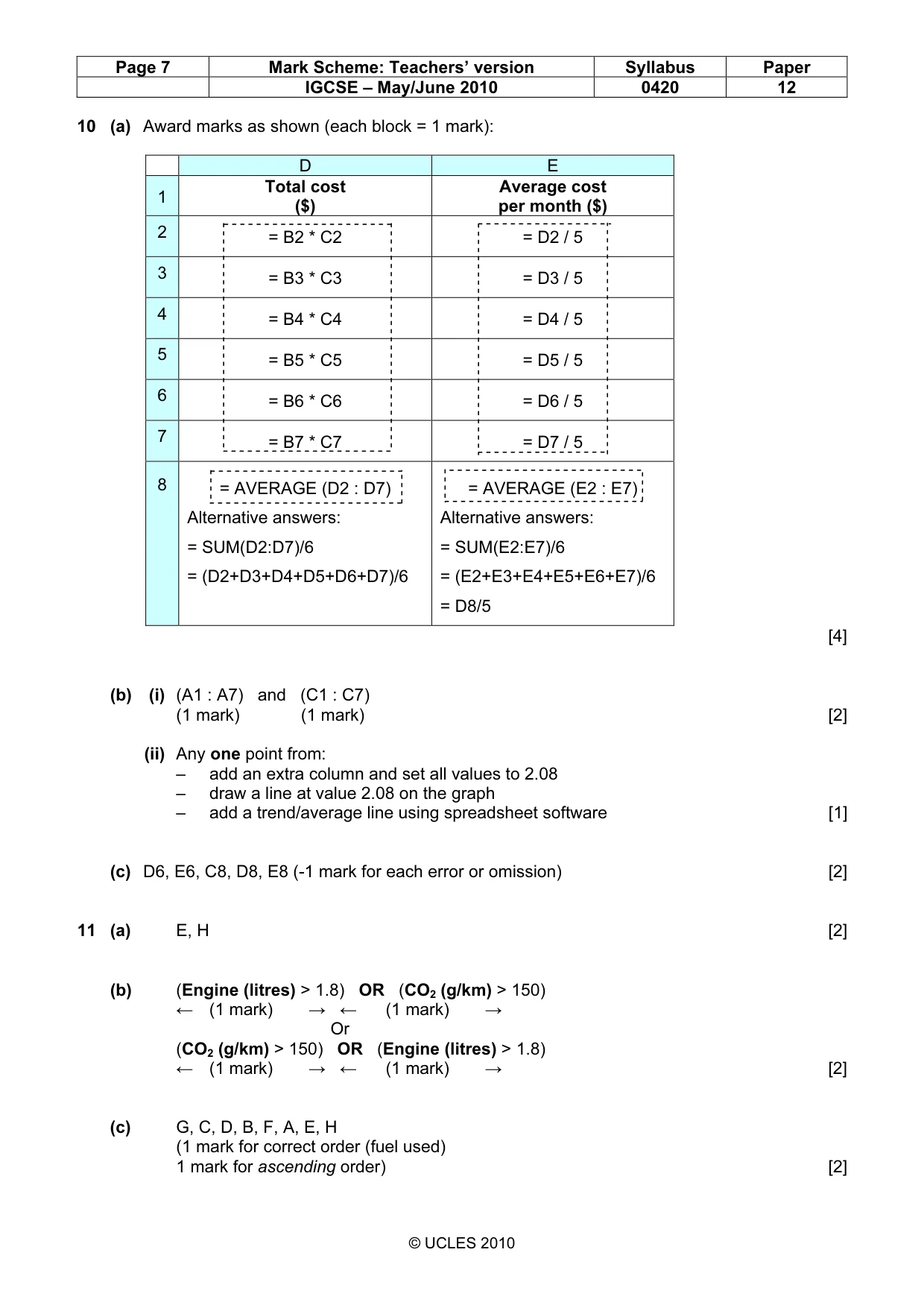 Mark scheme, page 7 of 10