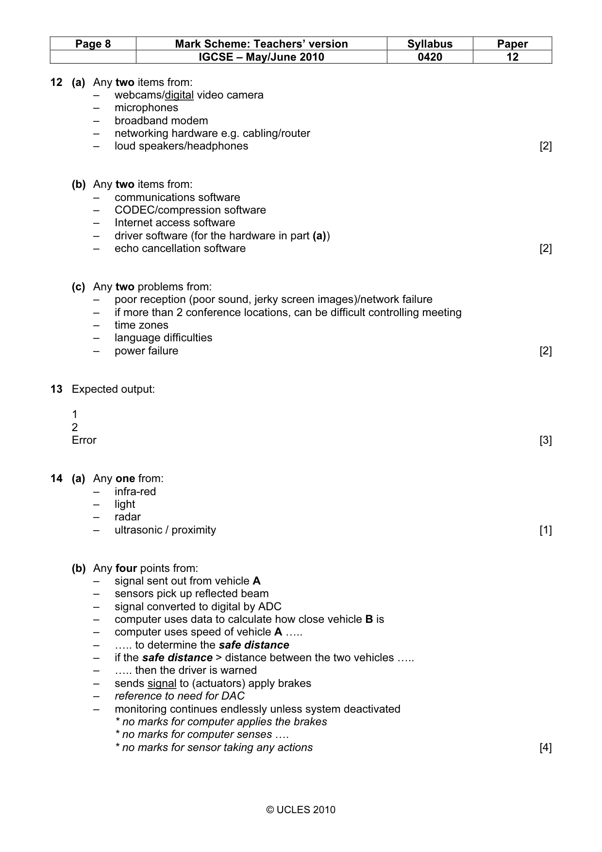 Mark scheme, page 8 of 10