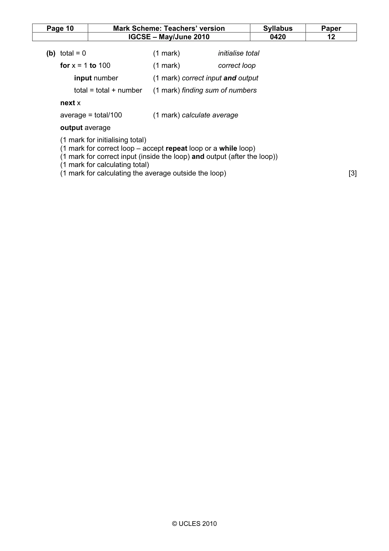 Mark scheme, page 10 of 10