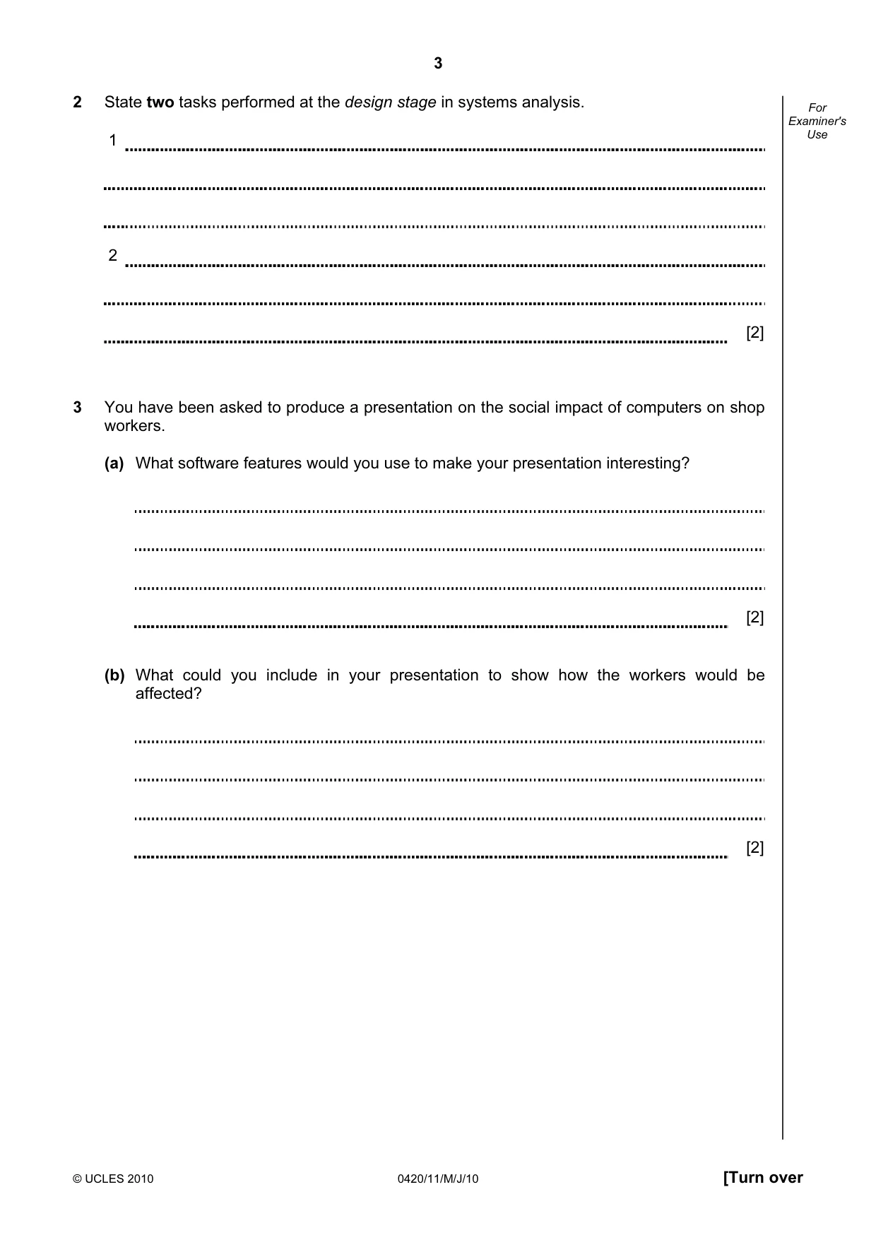 Cambridge IGCSE Computer Studies 0420 2010 May/June Paper 1 · Variant 1 question paper, page 3 of 20