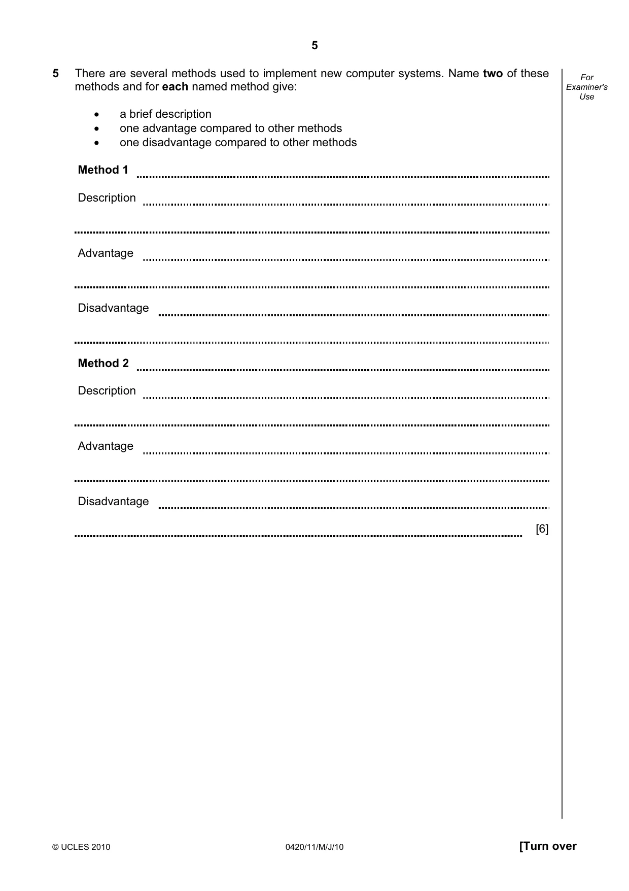 Cambridge IGCSE Computer Studies 0420 2010 May/June Paper 1 · Variant 1 question paper, page 5 of 20