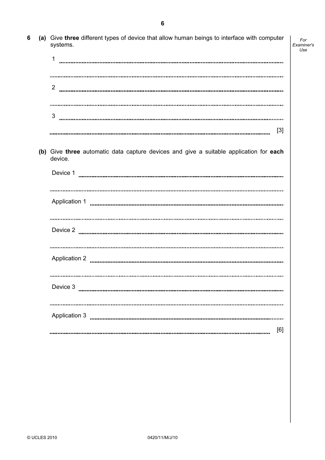 Cambridge IGCSE Computer Studies 0420 2010 May/June Paper 1 · Variant 1 question paper, page 6 of 20