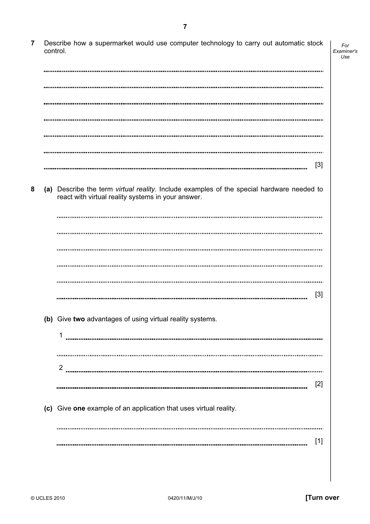 Cambridge IGCSE Computer Studies 0420 2010 May/June Paper 1 · Variant 1 question paper, page 7 of 20