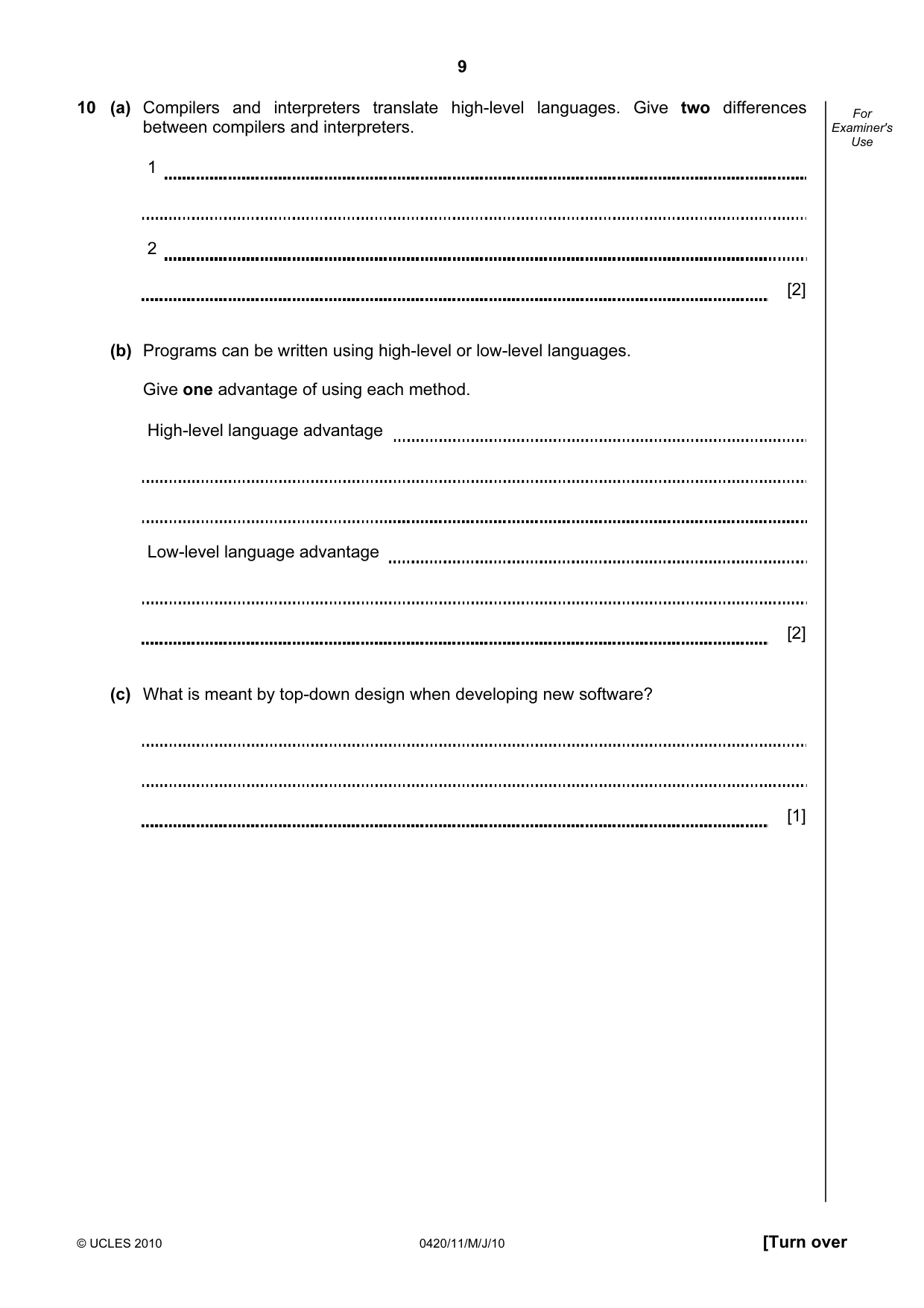 Cambridge IGCSE Computer Studies 0420 2010 May/June Paper 1 · Variant 1 question paper, page 9 of 20