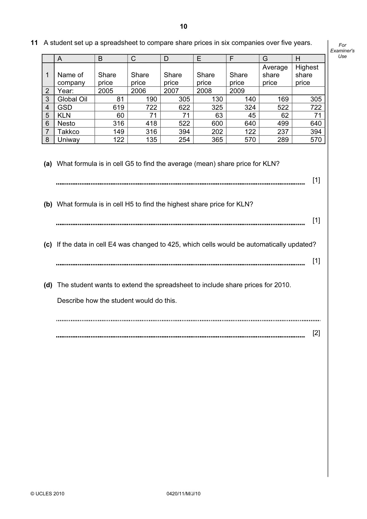 Cambridge IGCSE Computer Studies 0420 2010 May/June Paper 1 · Variant 1 question paper, page 10 of 20