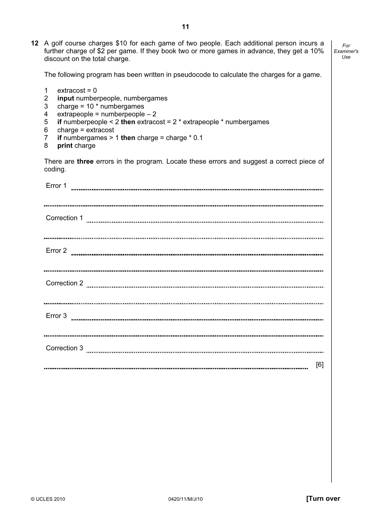 Cambridge IGCSE Computer Studies 0420 2010 May/June Paper 1 · Variant 1 question paper, page 11 of 20