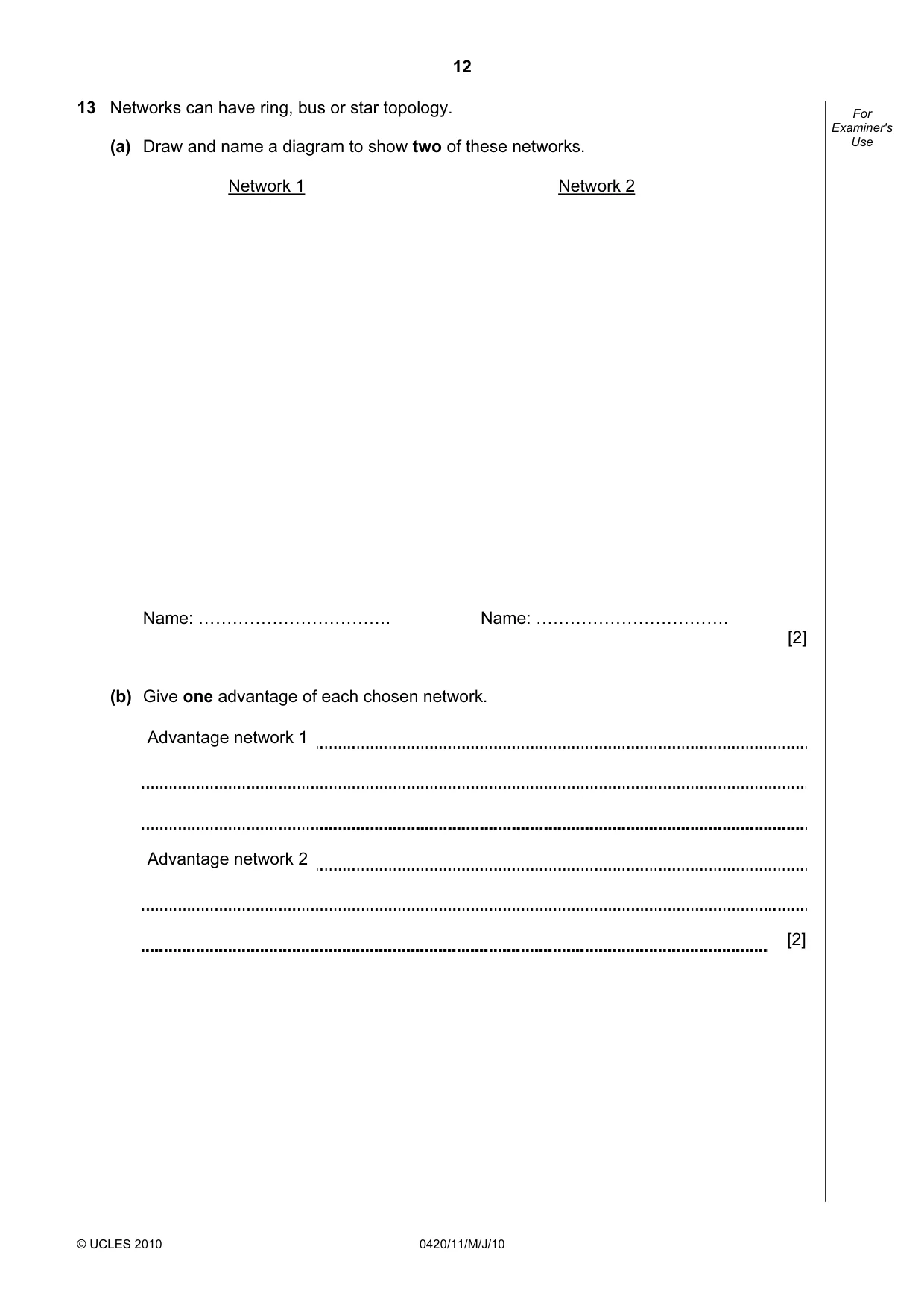Cambridge IGCSE Computer Studies 0420 2010 May/June Paper 1 · Variant 1 question paper, page 12 of 20