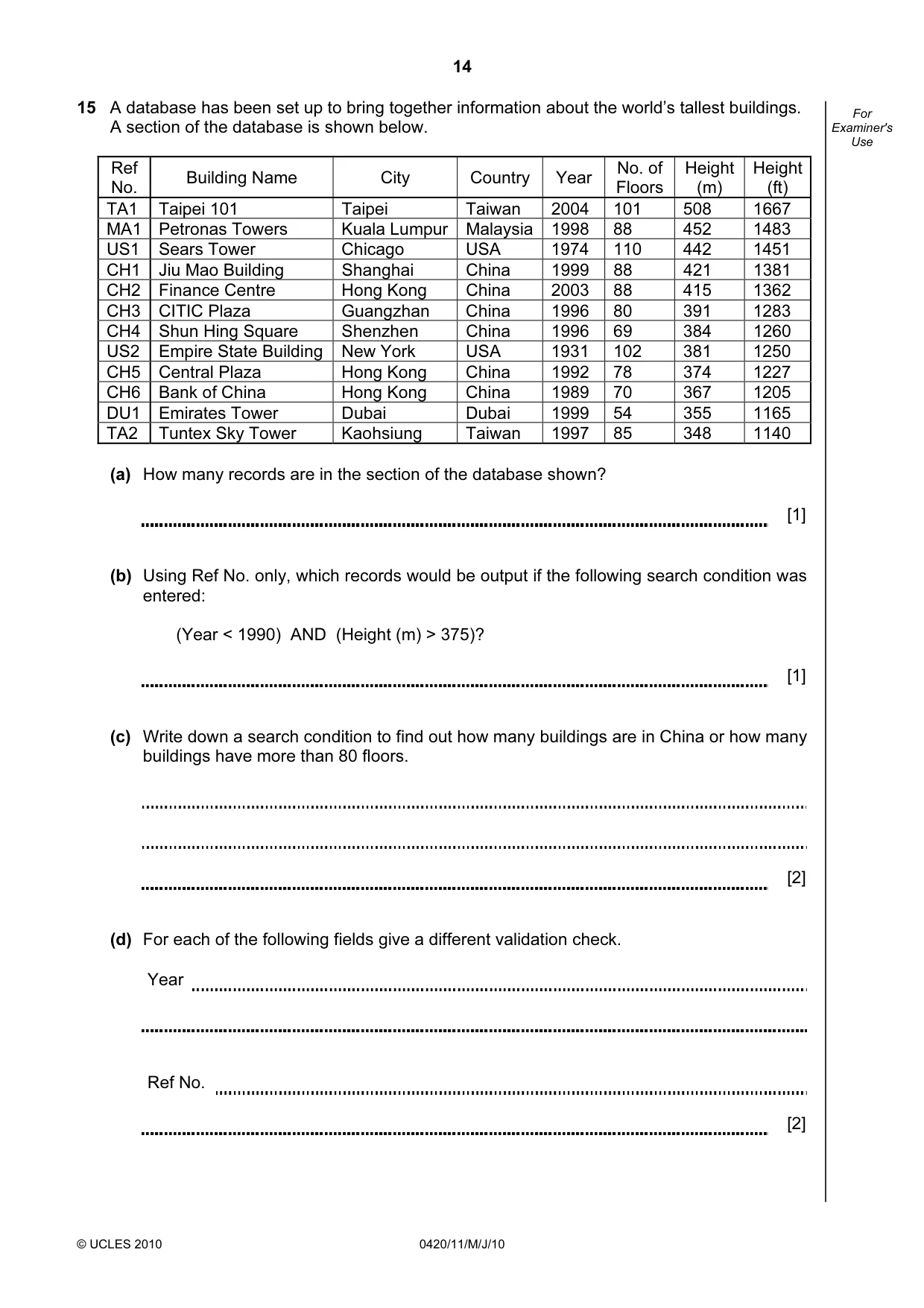 Cambridge IGCSE Computer Studies 0420 2010 May/June Paper 1 · Variant 1 question paper, page 14 of 20