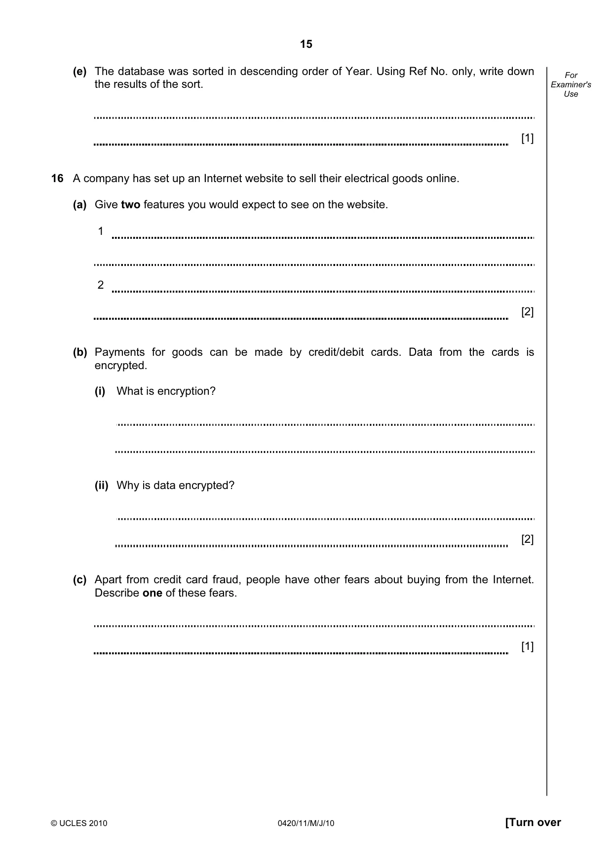 Cambridge IGCSE Computer Studies 0420 2010 May/June Paper 1 · Variant 1 question paper, page 15 of 20