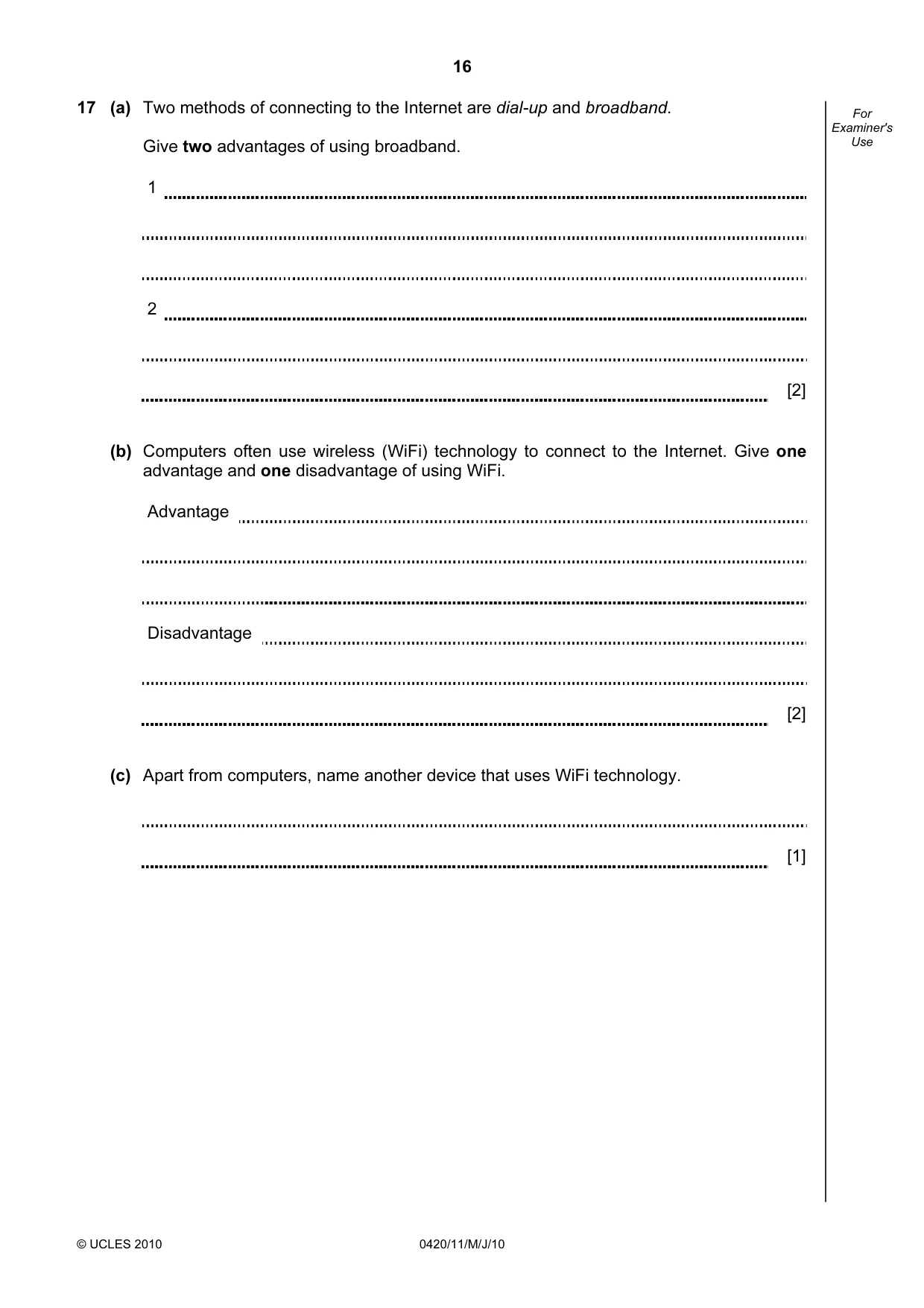 Cambridge IGCSE Computer Studies 0420 2010 May/June Paper 1 · Variant 1 question paper, page 16 of 20