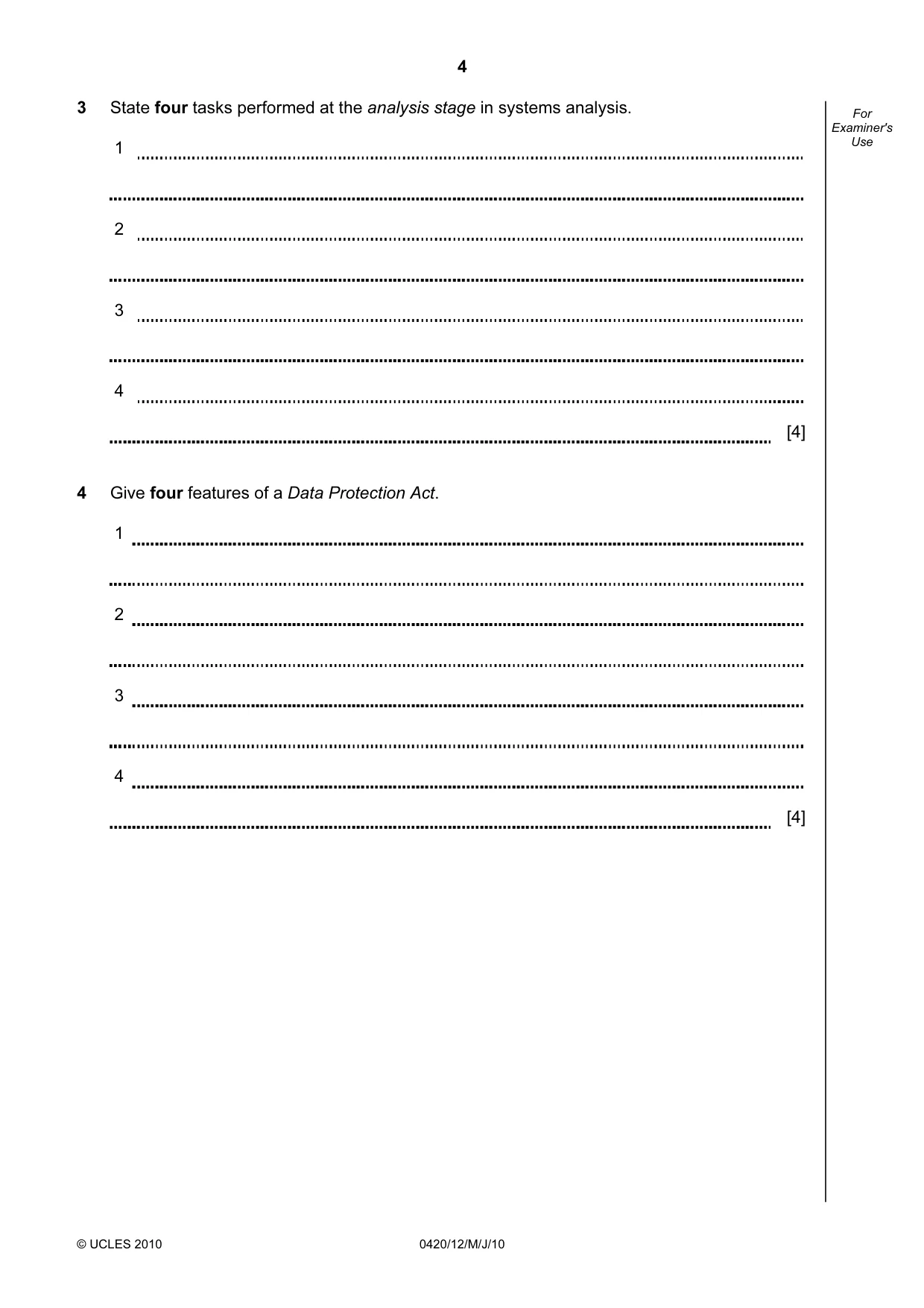 Cambridge IGCSE Computer Studies 0420 2010 May/June Paper 1 · Variant 2 question paper, page 4 of 20