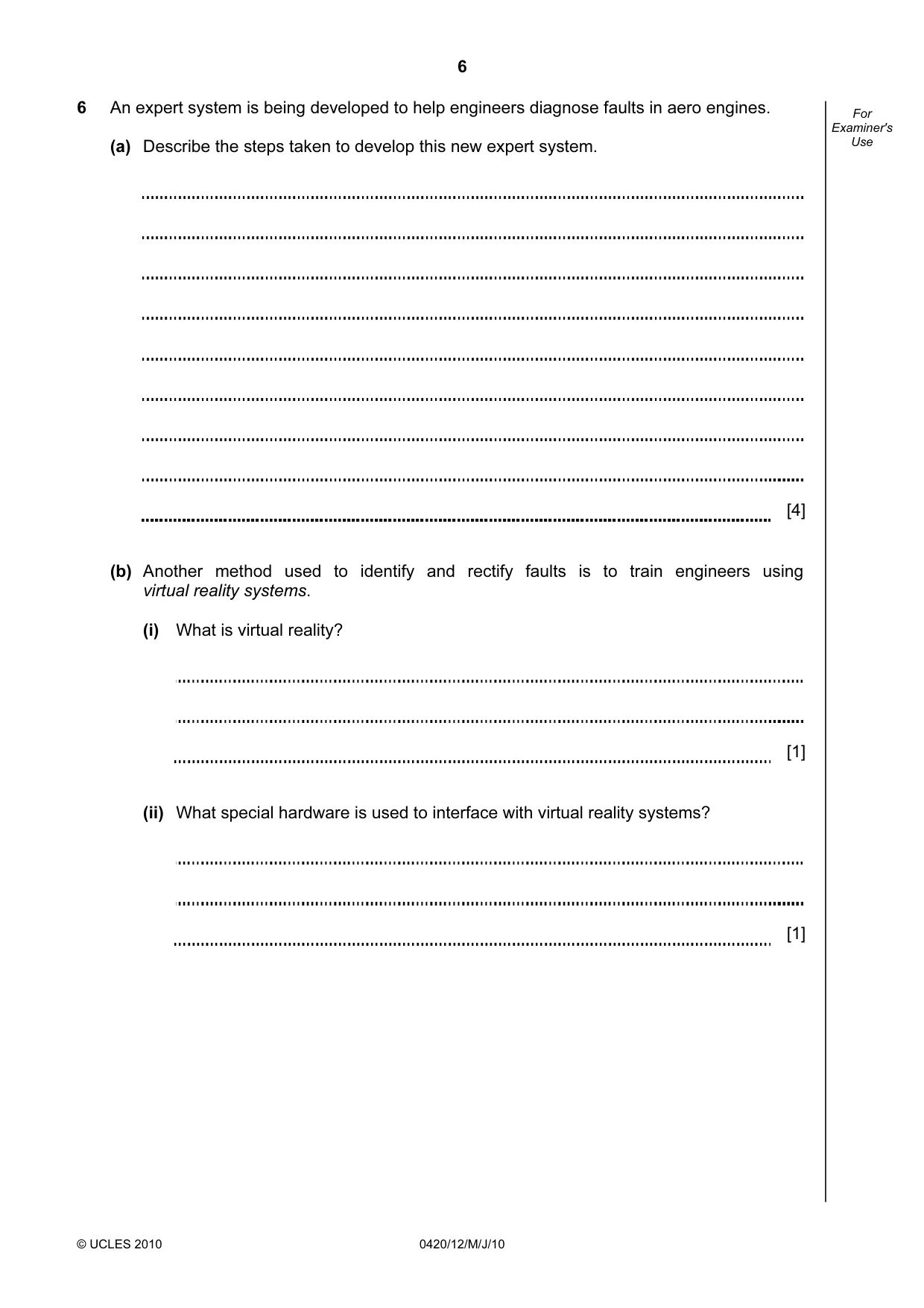 Cambridge IGCSE Computer Studies 0420 2010 May/June Paper 1 · Variant 2 question paper, page 6 of 20
