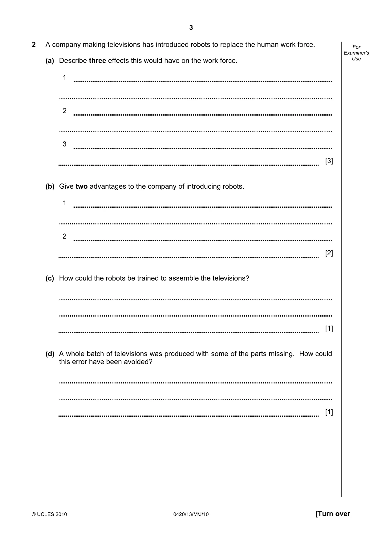 Cambridge IGCSE Computer Studies 0420 2010 May/June Paper 1 · Variant 3 question paper, page 3 of 20