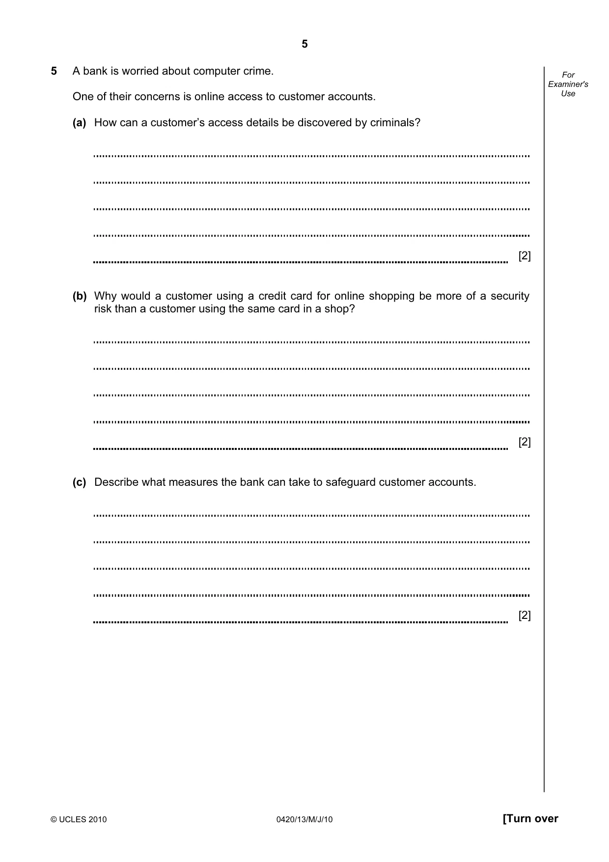 Cambridge IGCSE Computer Studies 0420 2010 May/June Paper 1 · Variant 3 question paper, page 5 of 20