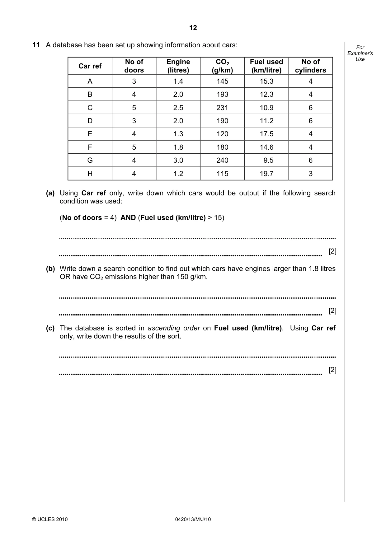 Cambridge IGCSE Computer Studies 0420 2010 May/June Paper 1 · Variant 3 question paper, page 12 of 20