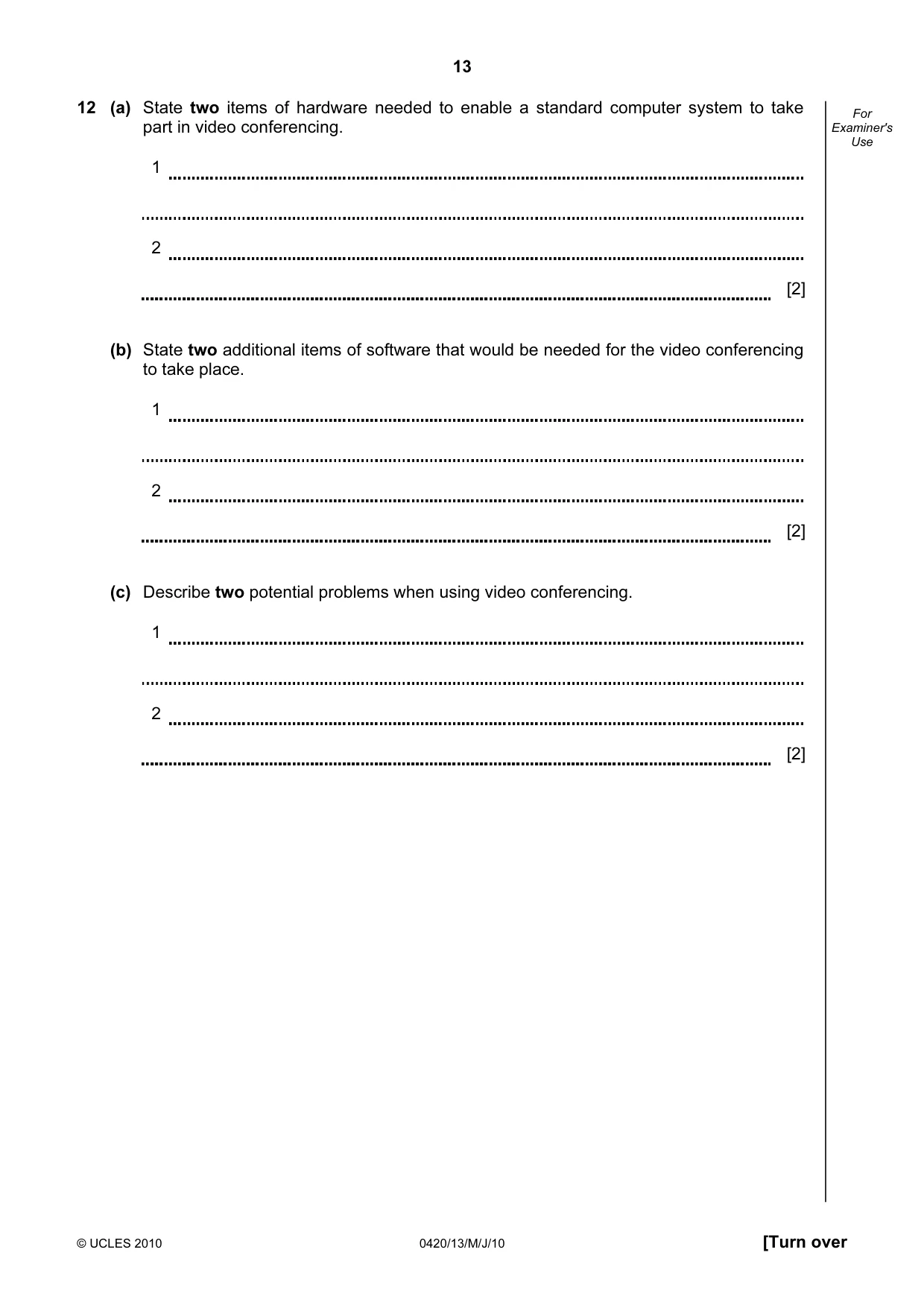 Cambridge IGCSE Computer Studies 0420 2010 May/June Paper 1 · Variant 3 question paper, page 13 of 20
