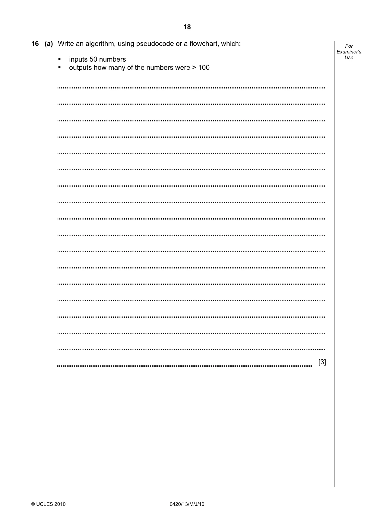 Cambridge IGCSE Computer Studies 0420 2010 May/June Paper 1 · Variant 3 question paper, page 18 of 20