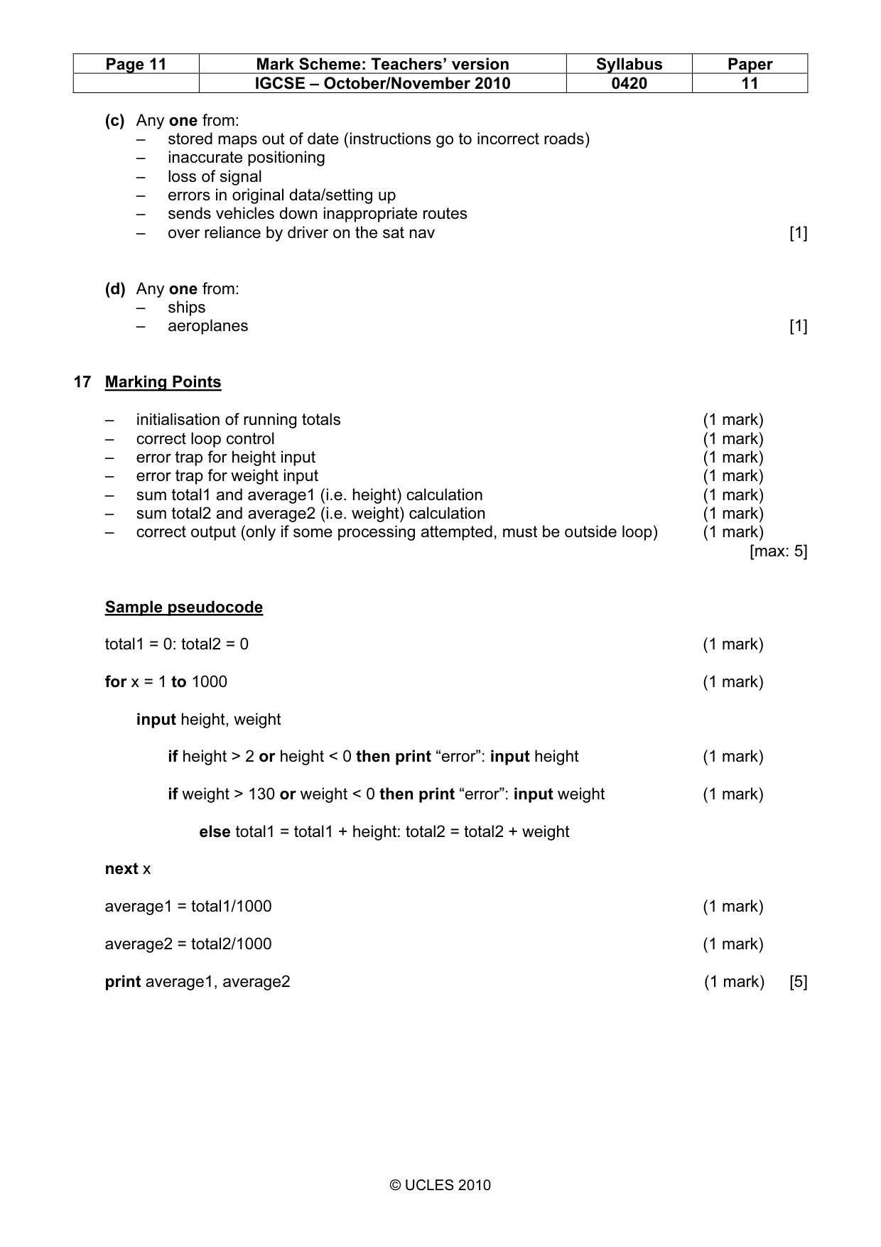 Mark scheme, page 11 of 11