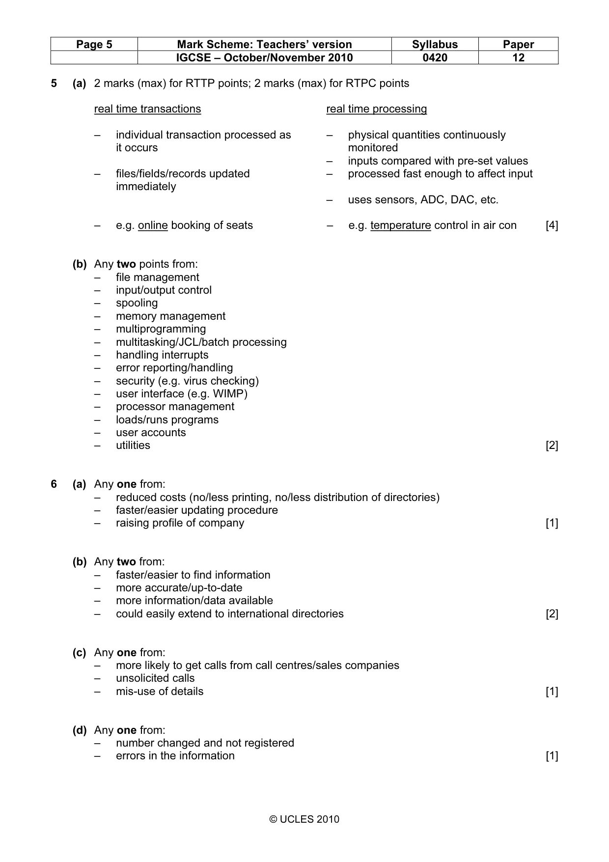Mark scheme, page 5 of 11