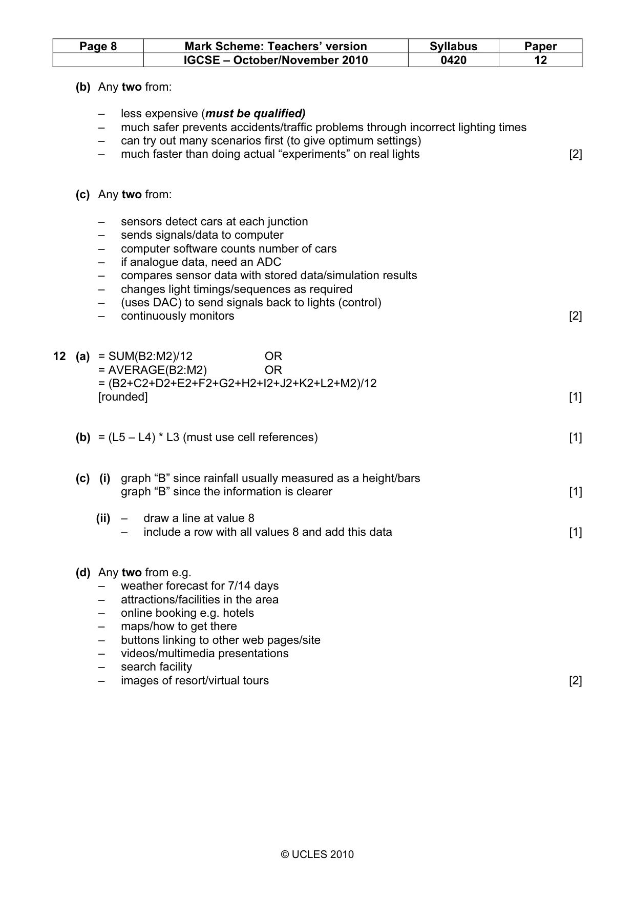 Mark scheme, page 8 of 11