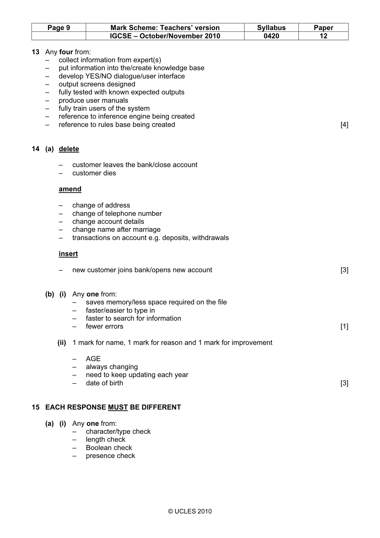 Mark scheme, page 9 of 11