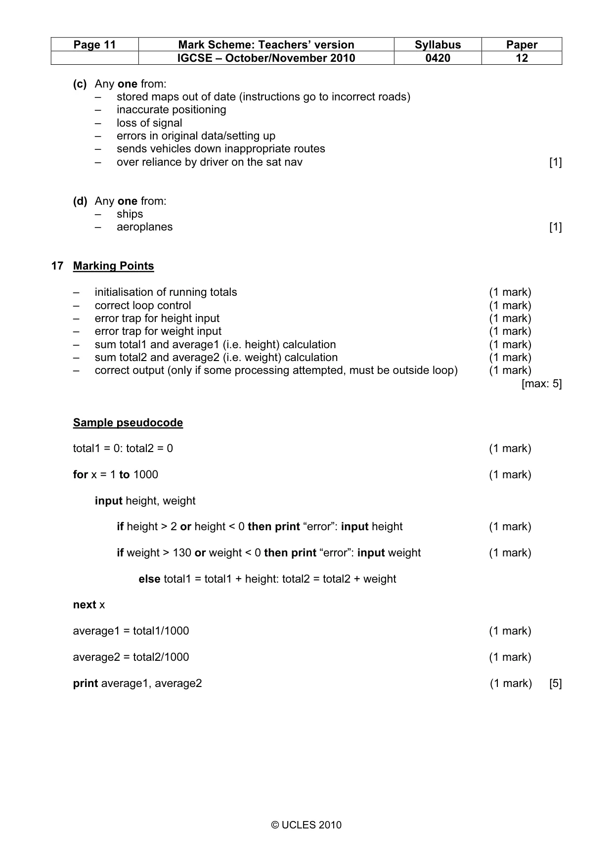 Mark scheme, page 11 of 11