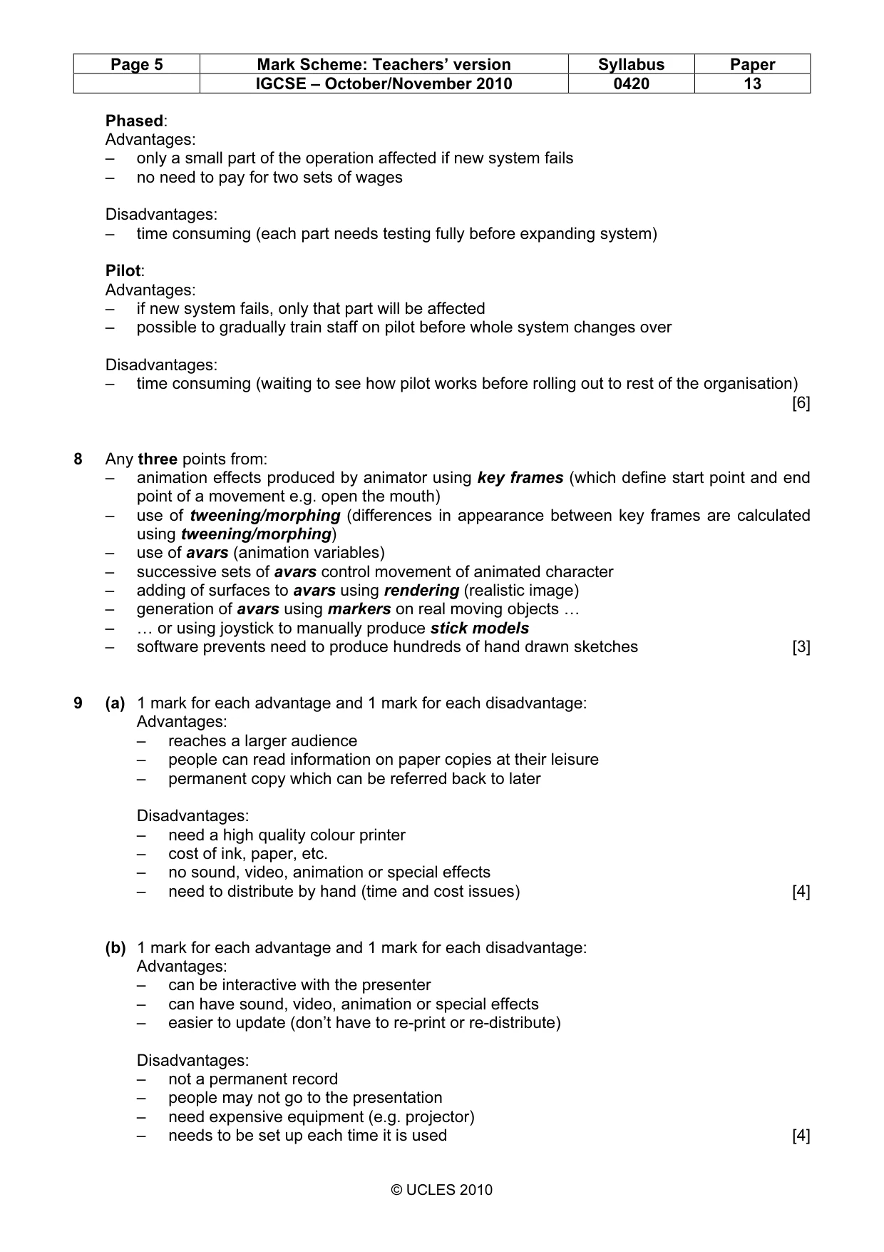 Mark scheme, page 5 of 10