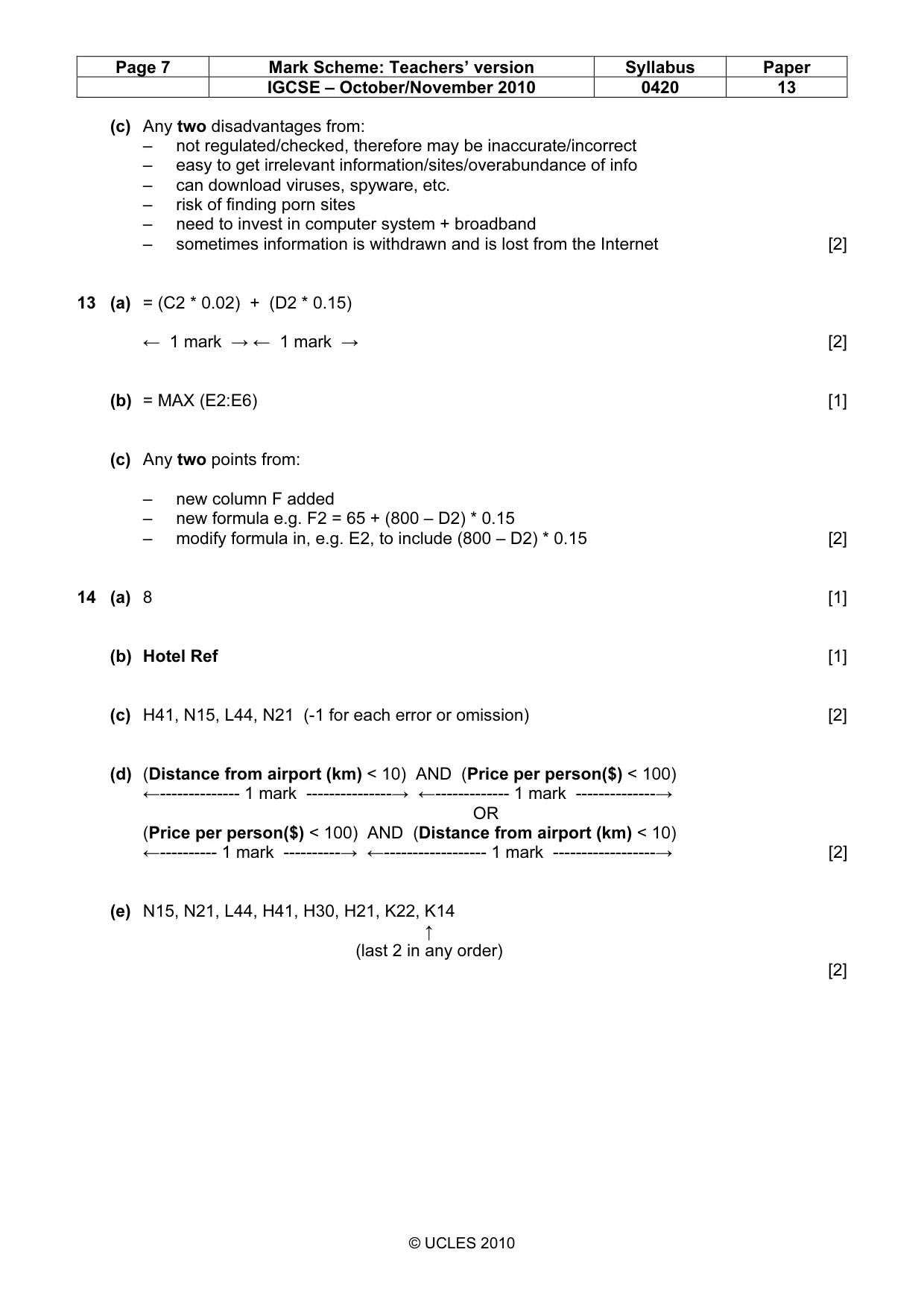 Mark scheme, page 7 of 10