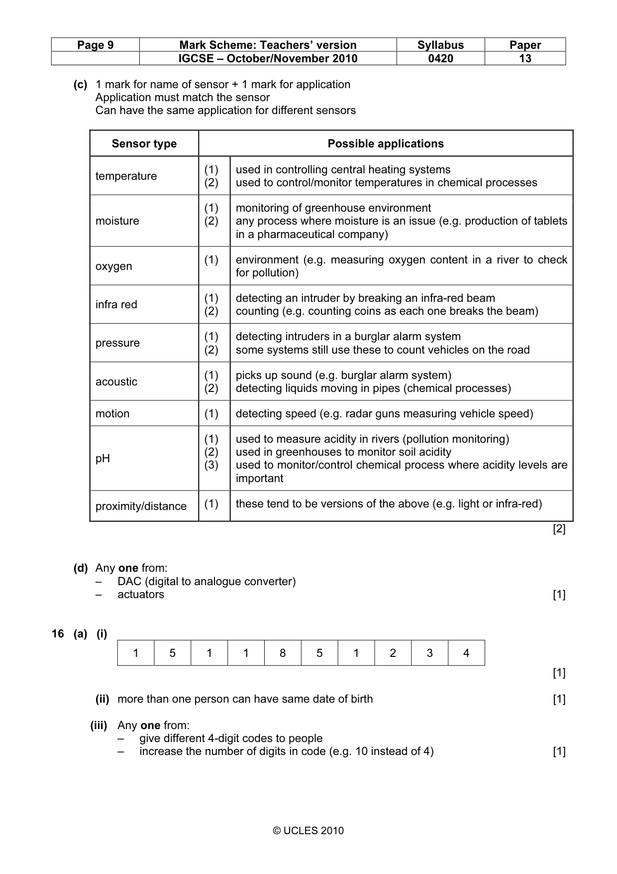 Mark scheme, page 9 of 10