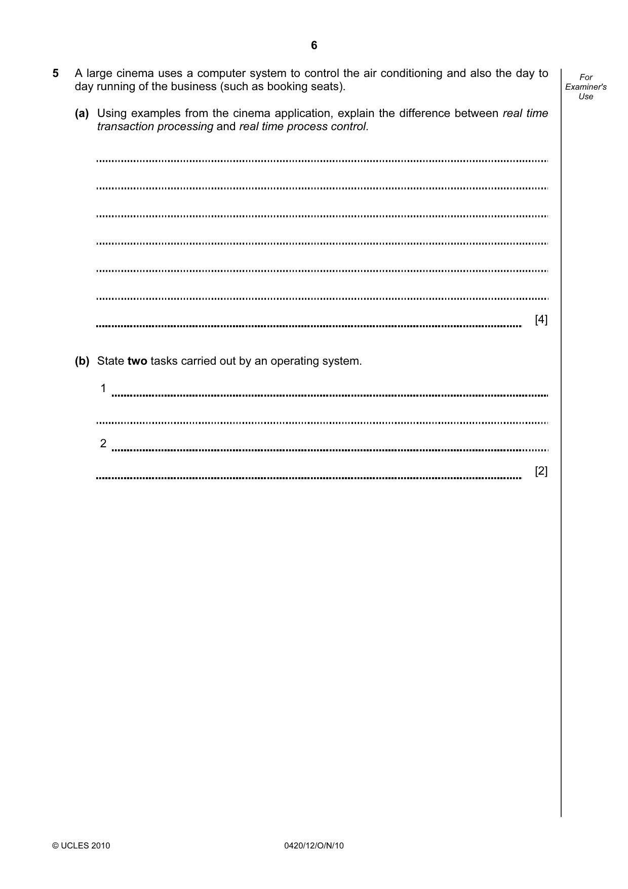 Cambridge IGCSE Computer Studies 0420 2010 Oct/Nov Paper 1 · Variant 2 question paper, page 6 of 20