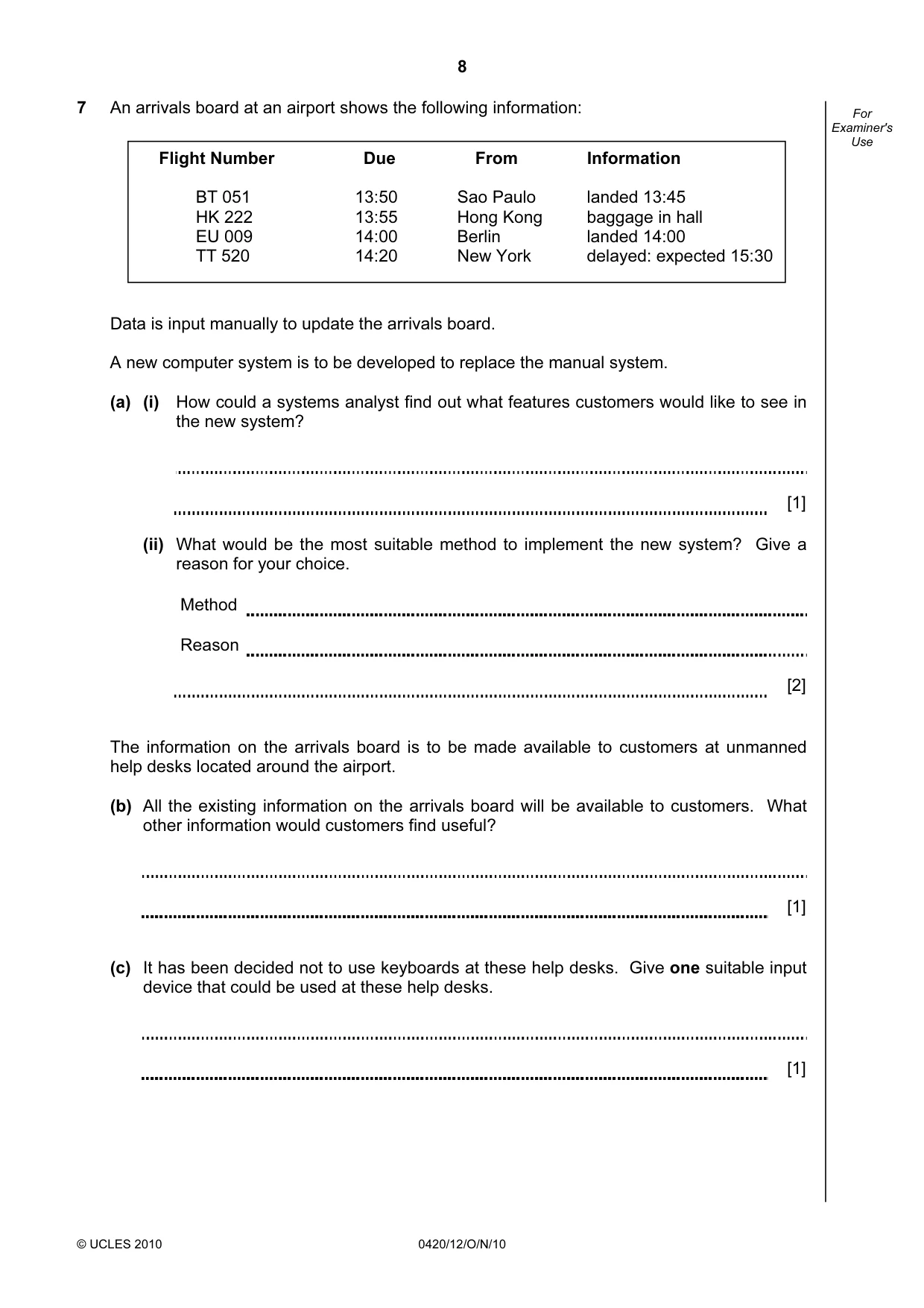 Cambridge IGCSE Computer Studies 0420 2010 Oct/Nov Paper 1 · Variant 2 question paper, page 8 of 20