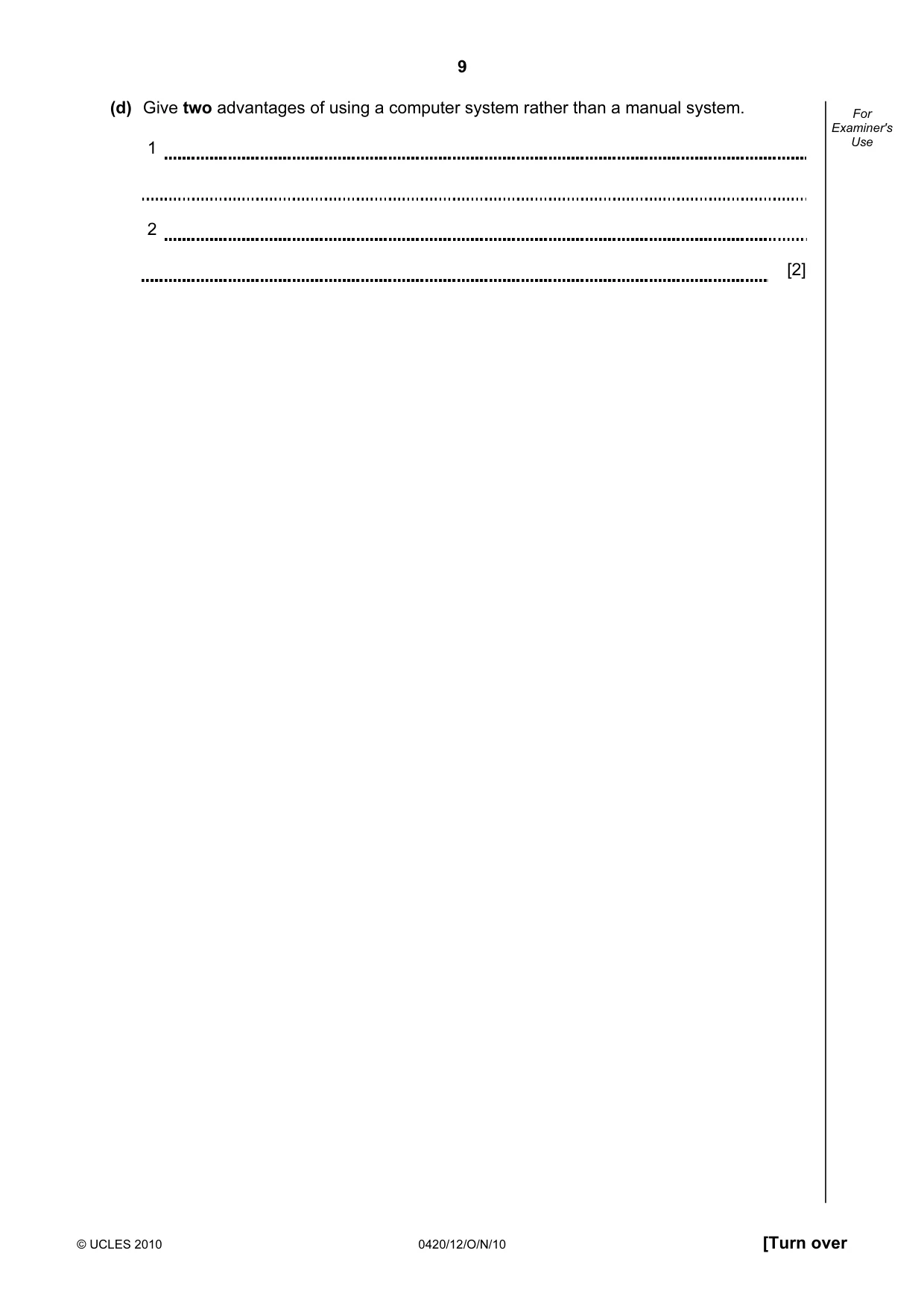 Cambridge IGCSE Computer Studies 0420 2010 Oct/Nov Paper 1 · Variant 2 question paper, page 9 of 20