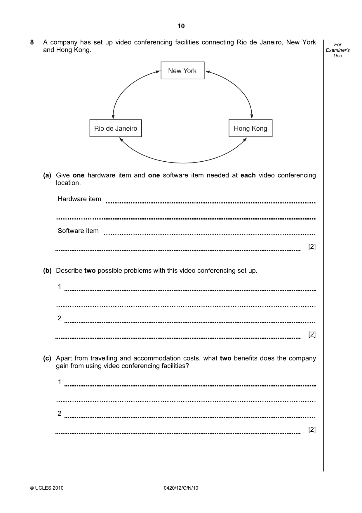 Cambridge IGCSE Computer Studies 0420 2010 Oct/Nov Paper 1 · Variant 2 question paper, page 10 of 20