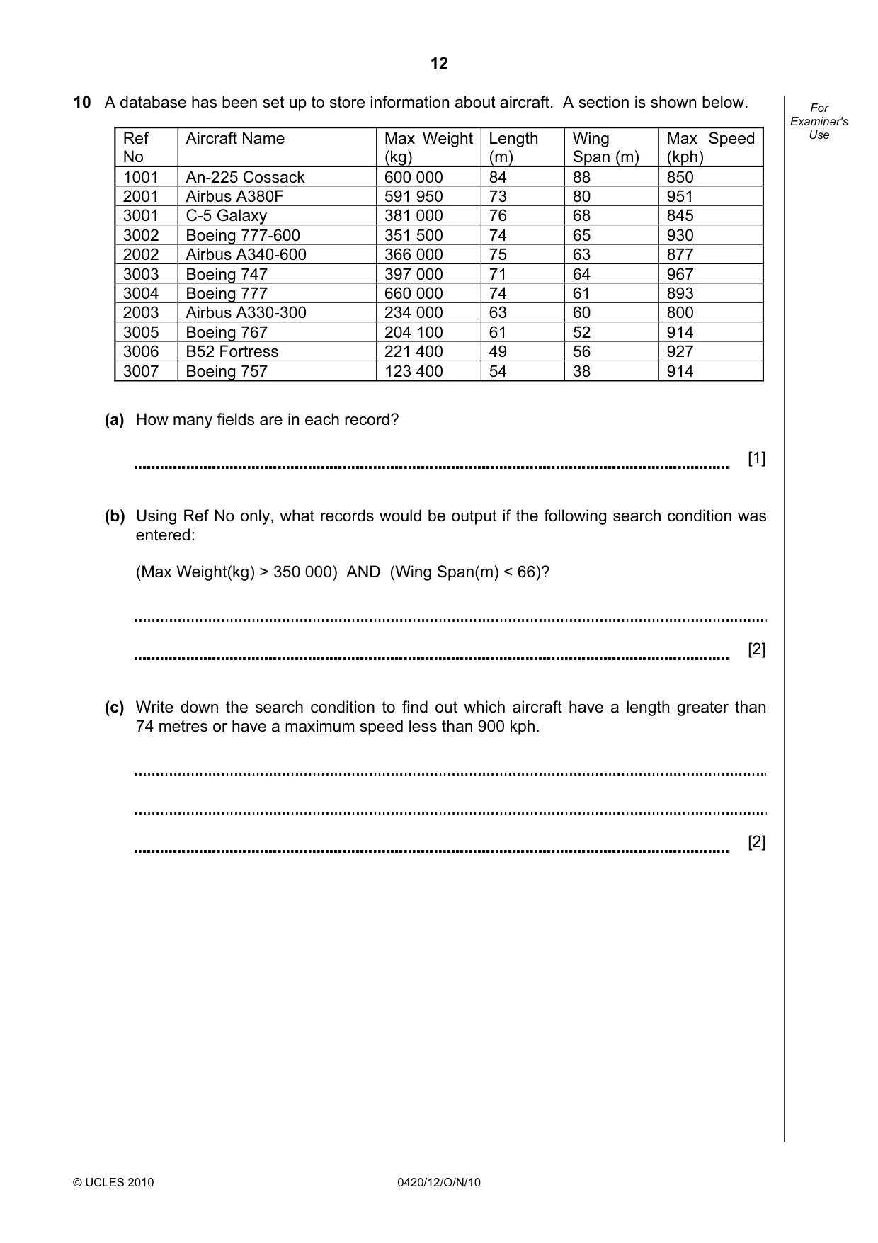 Cambridge IGCSE Computer Studies 0420 2010 Oct/Nov Paper 1 · Variant 2 question paper, page 12 of 20