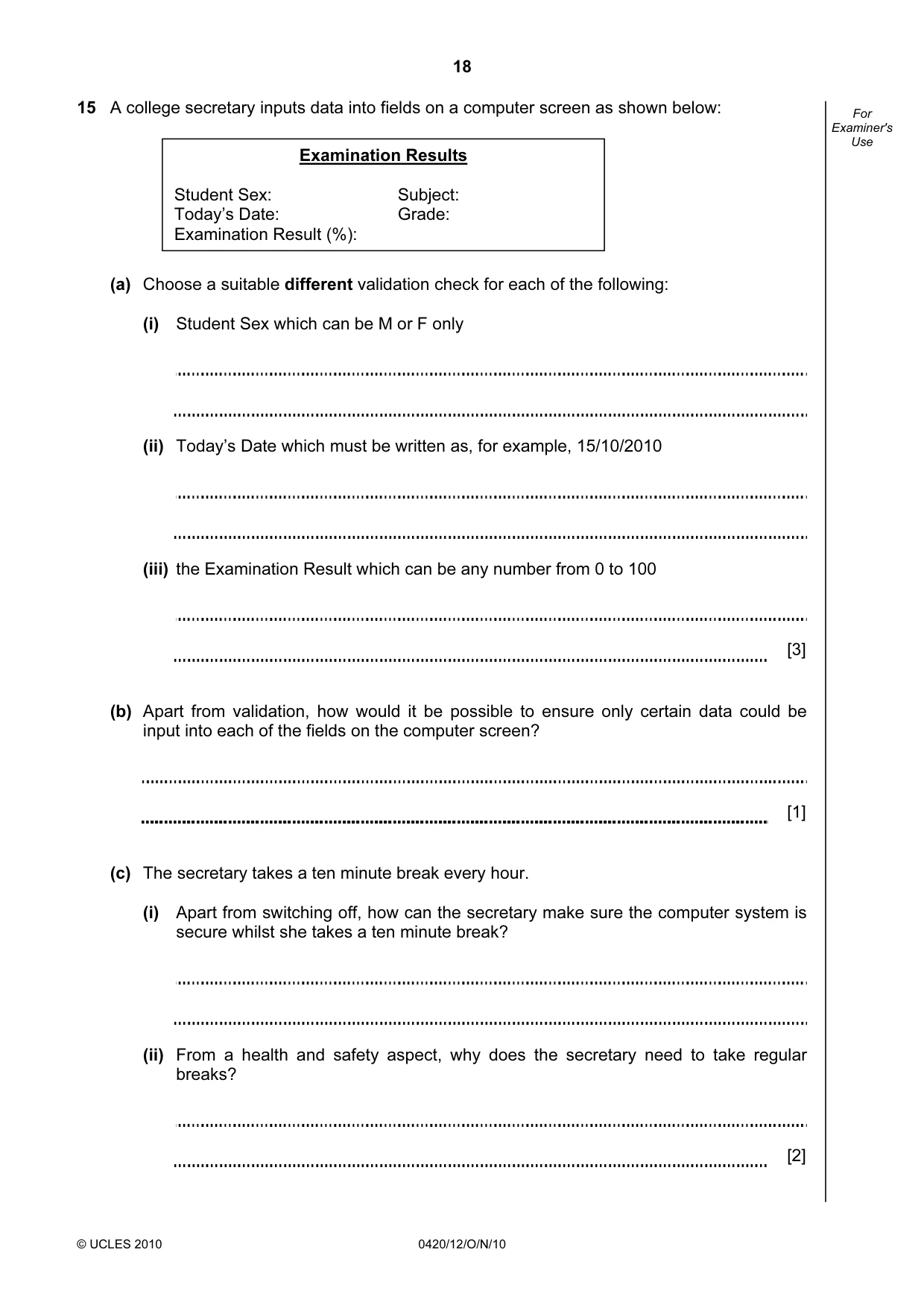 Cambridge IGCSE Computer Studies 0420 2010 Oct/Nov Paper 1 · Variant 2 question paper, page 18 of 20