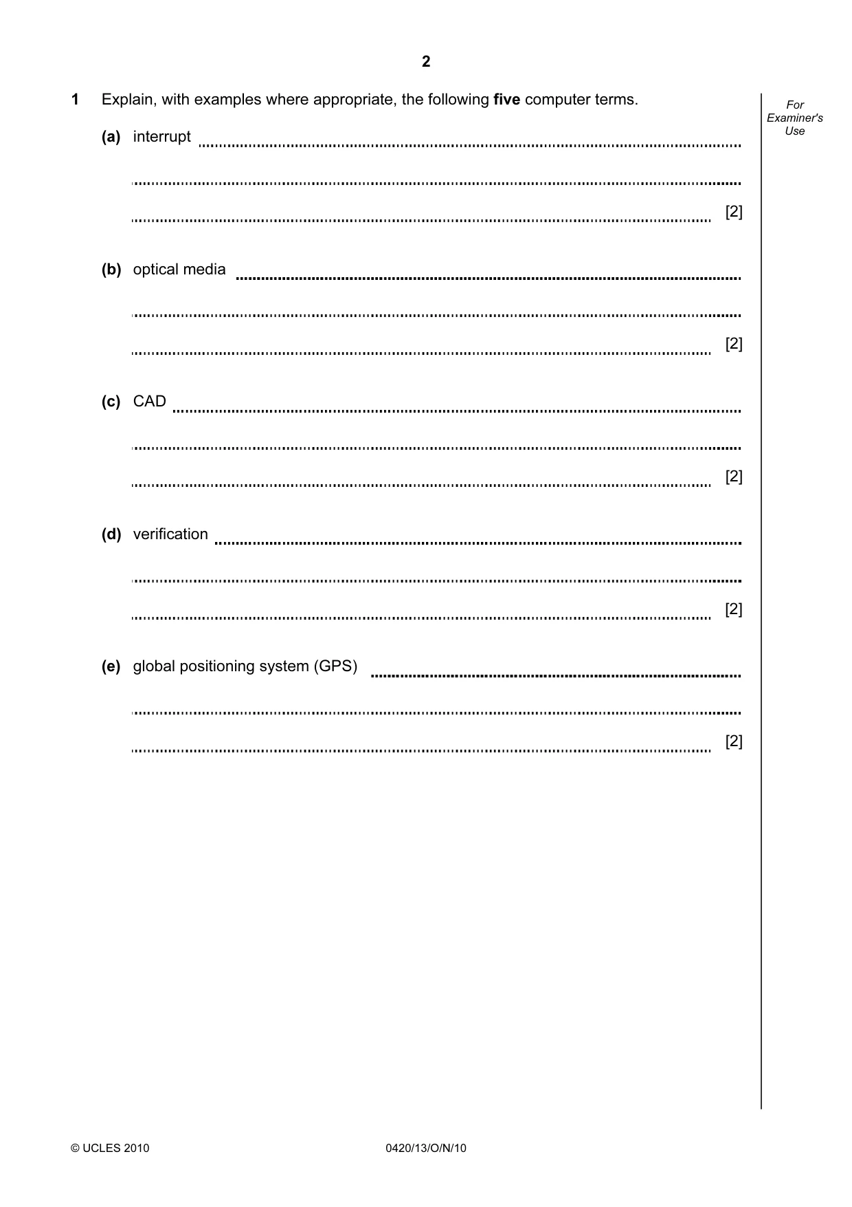 Cambridge IGCSE Computer Studies 0420 2010 Oct/Nov Paper 1 · Variant 3 question paper, page 2 of 20