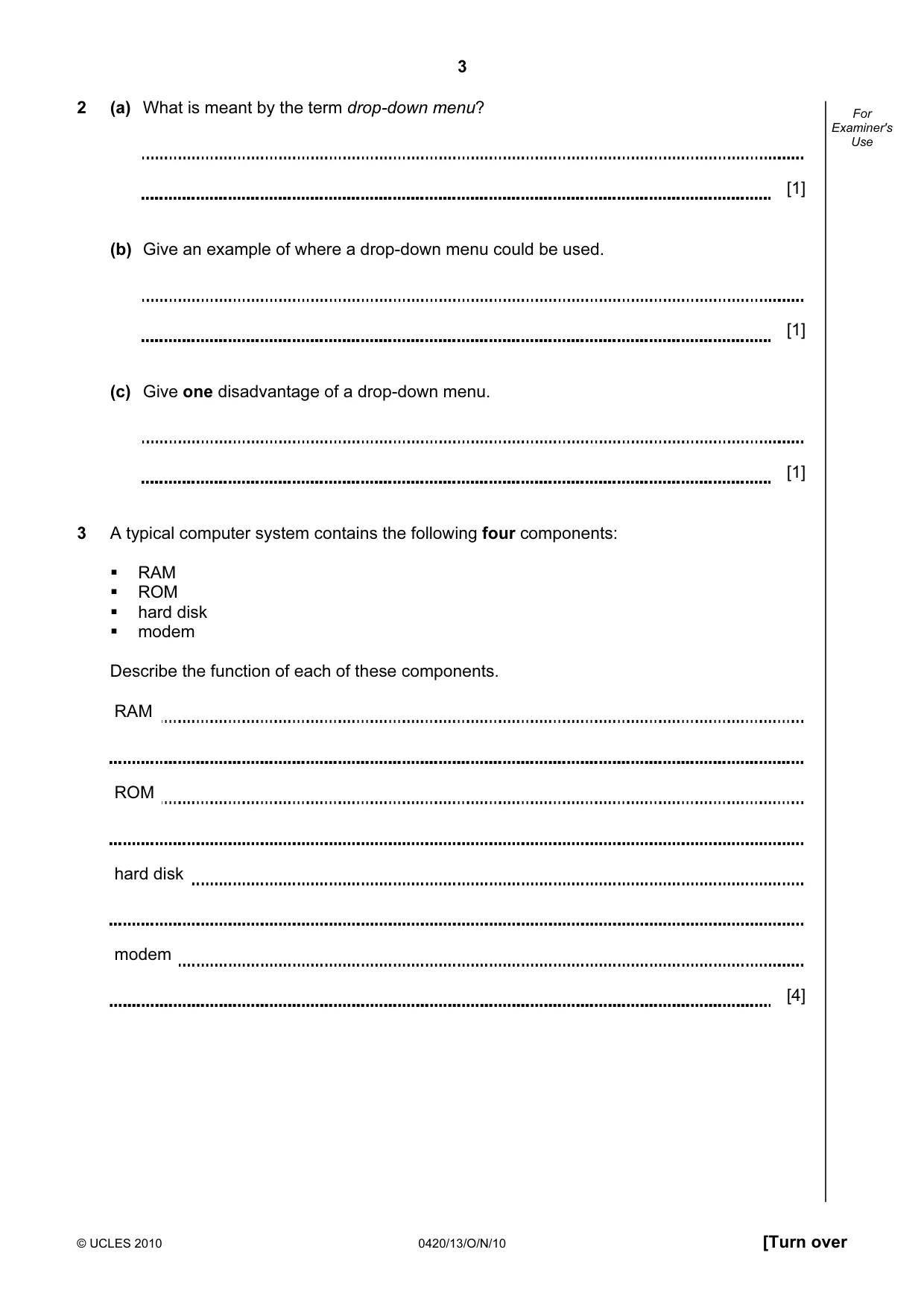 Cambridge IGCSE Computer Studies 0420 2010 Oct/Nov Paper 1 · Variant 3 question paper, page 3 of 20