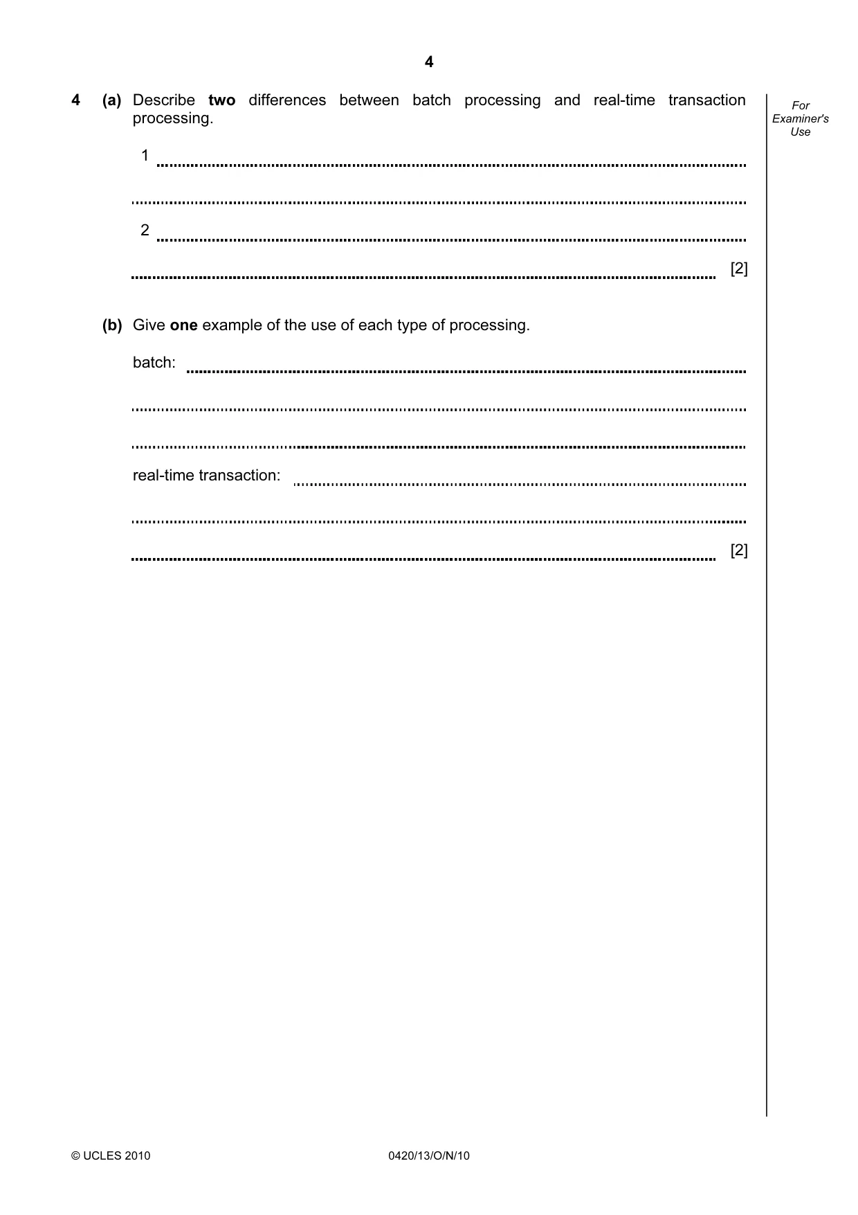 Cambridge IGCSE Computer Studies 0420 2010 Oct/Nov Paper 1 · Variant 3 question paper, page 4 of 20
