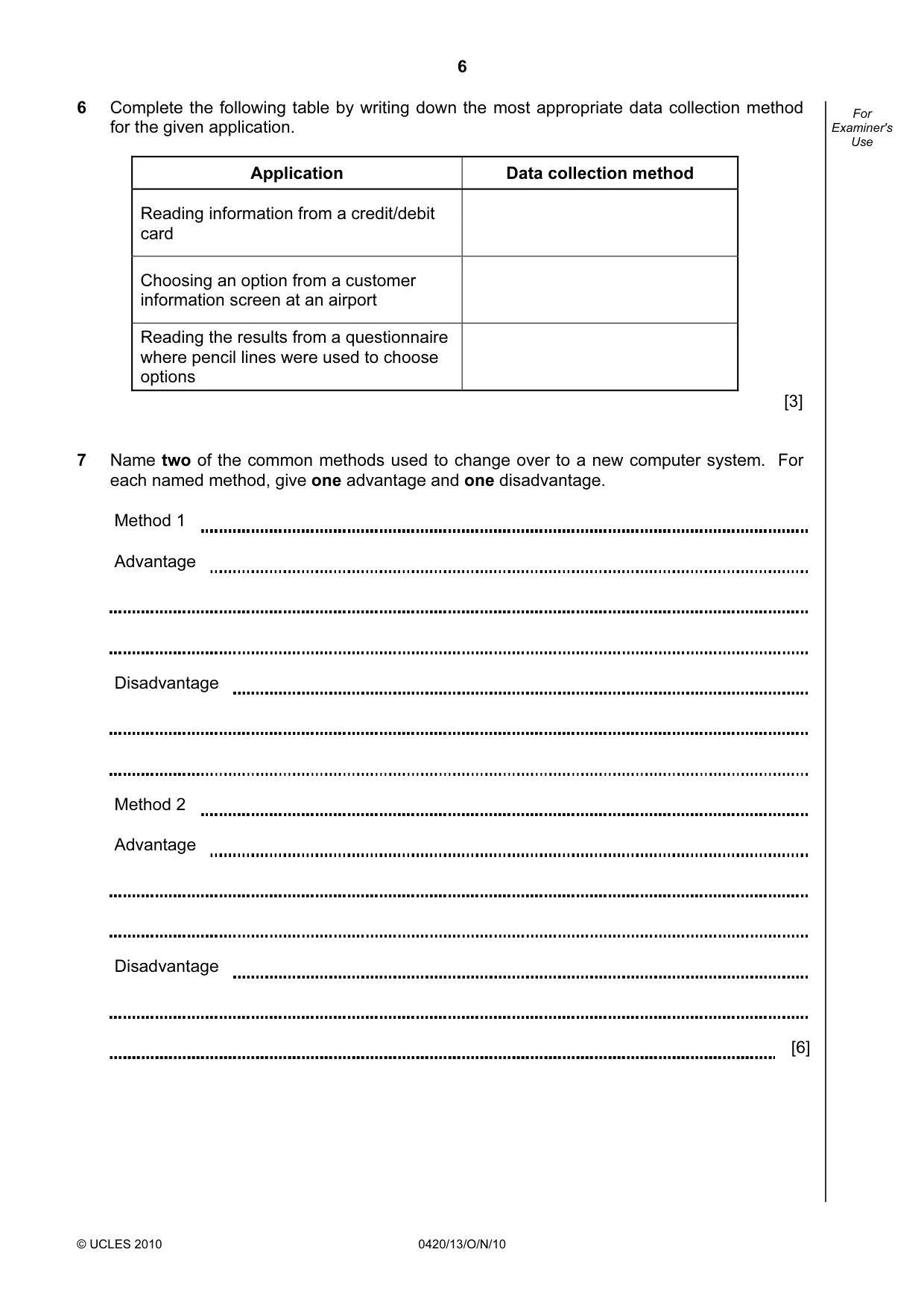 Cambridge IGCSE Computer Studies 0420 2010 Oct/Nov Paper 1 · Variant 3 question paper, page 6 of 20
