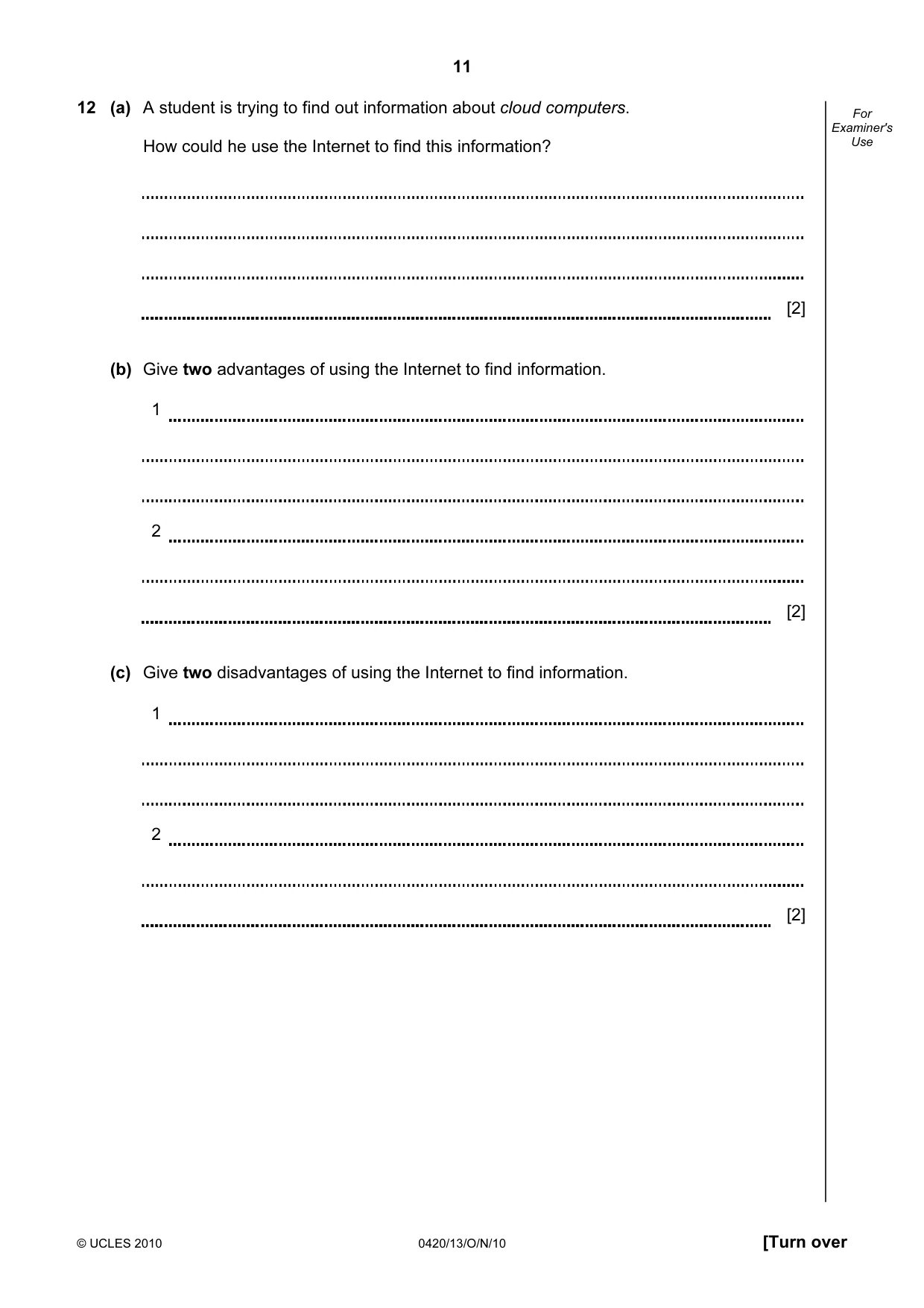 Cambridge IGCSE Computer Studies 0420 2010 Oct/Nov Paper 1 · Variant 3 question paper, page 11 of 20