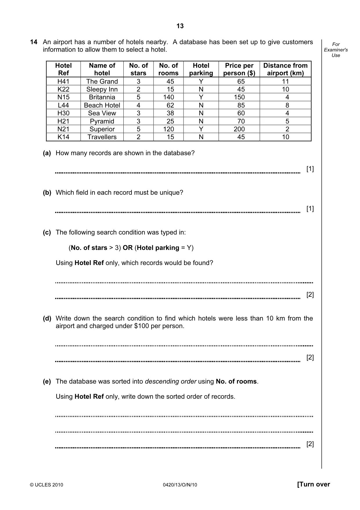 Cambridge IGCSE Computer Studies 0420 2010 Oct/Nov Paper 1 · Variant 3 question paper, page 13 of 20