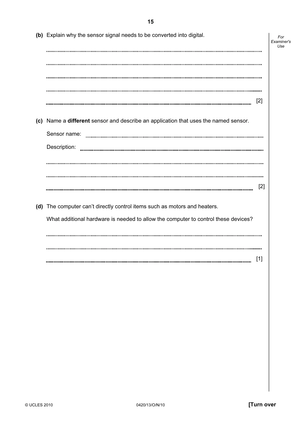 Cambridge IGCSE Computer Studies 0420 2010 Oct/Nov Paper 1 · Variant 3 question paper, page 15 of 20