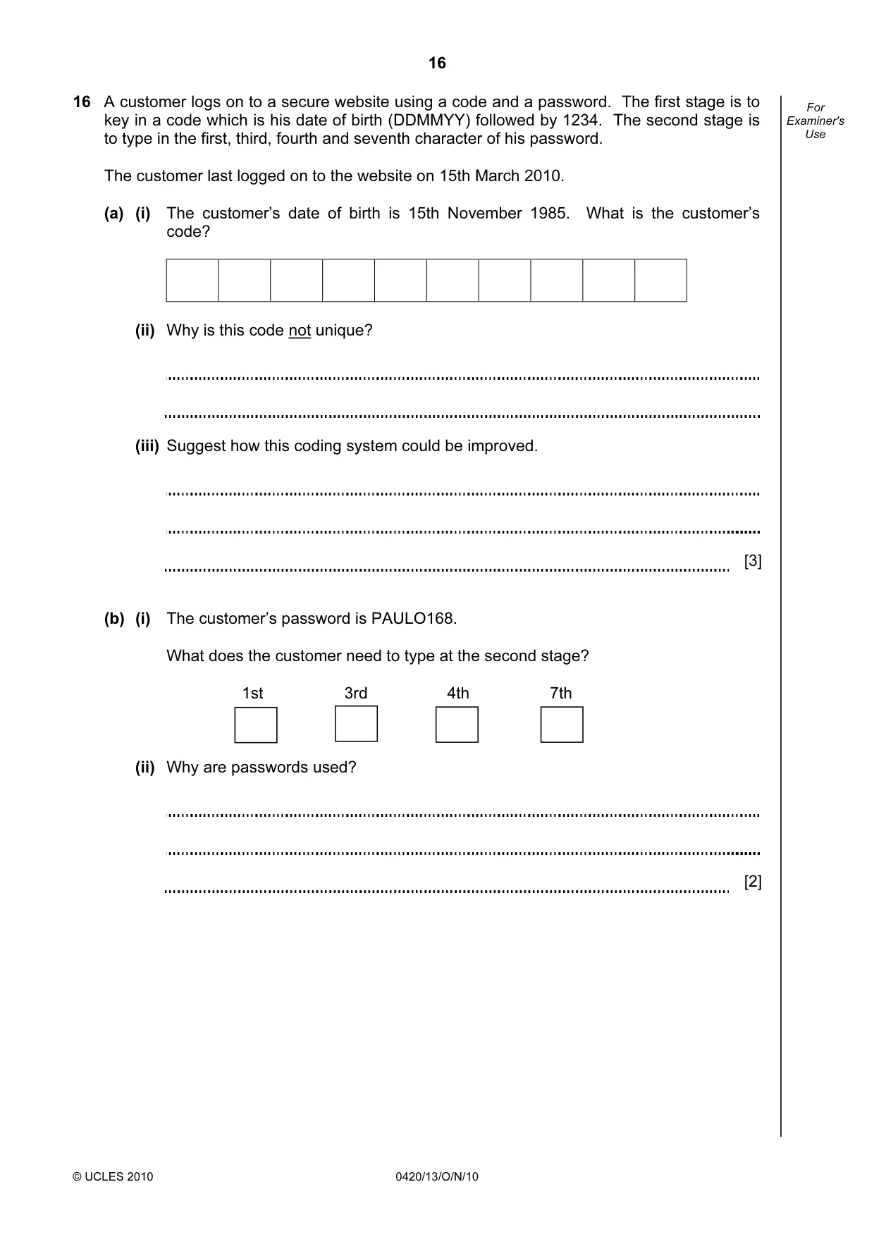Cambridge IGCSE Computer Studies 0420 2010 Oct/Nov Paper 1 · Variant 3 question paper, page 16 of 20