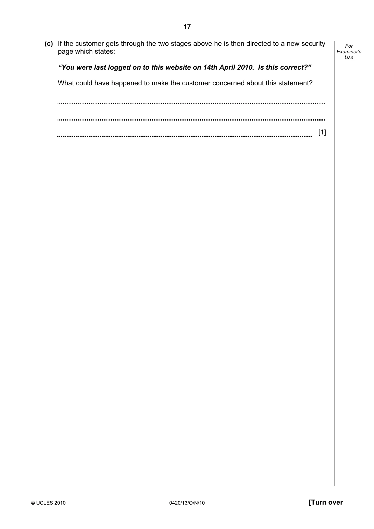 Cambridge IGCSE Computer Studies 0420 2010 Oct/Nov Paper 1 · Variant 3 question paper, page 17 of 20