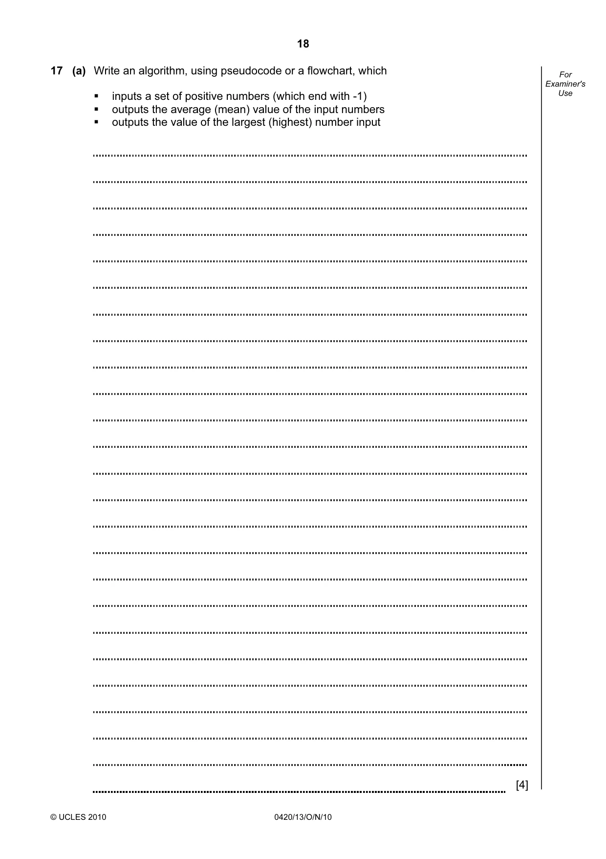Cambridge IGCSE Computer Studies 0420 2010 Oct/Nov Paper 1 · Variant 3 question paper, page 18 of 20