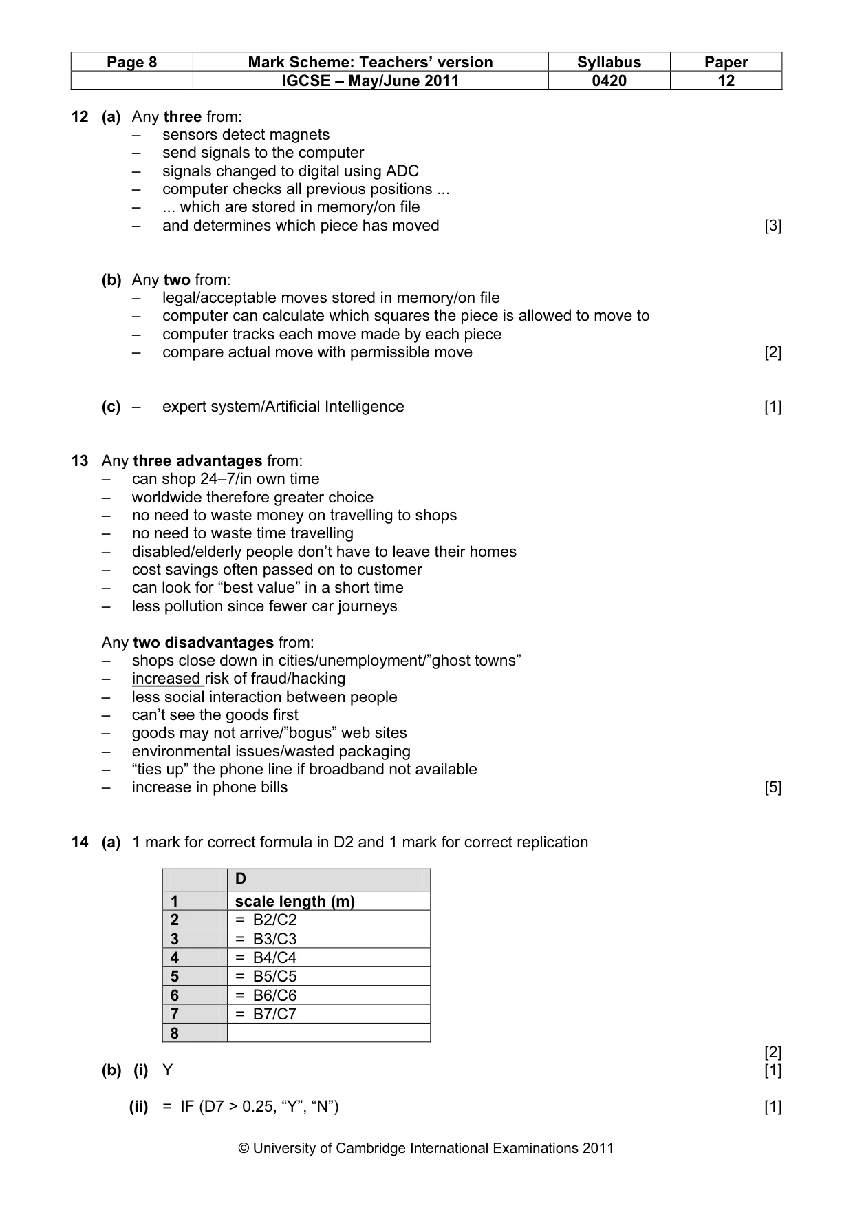 Mark scheme, page 8 of 10