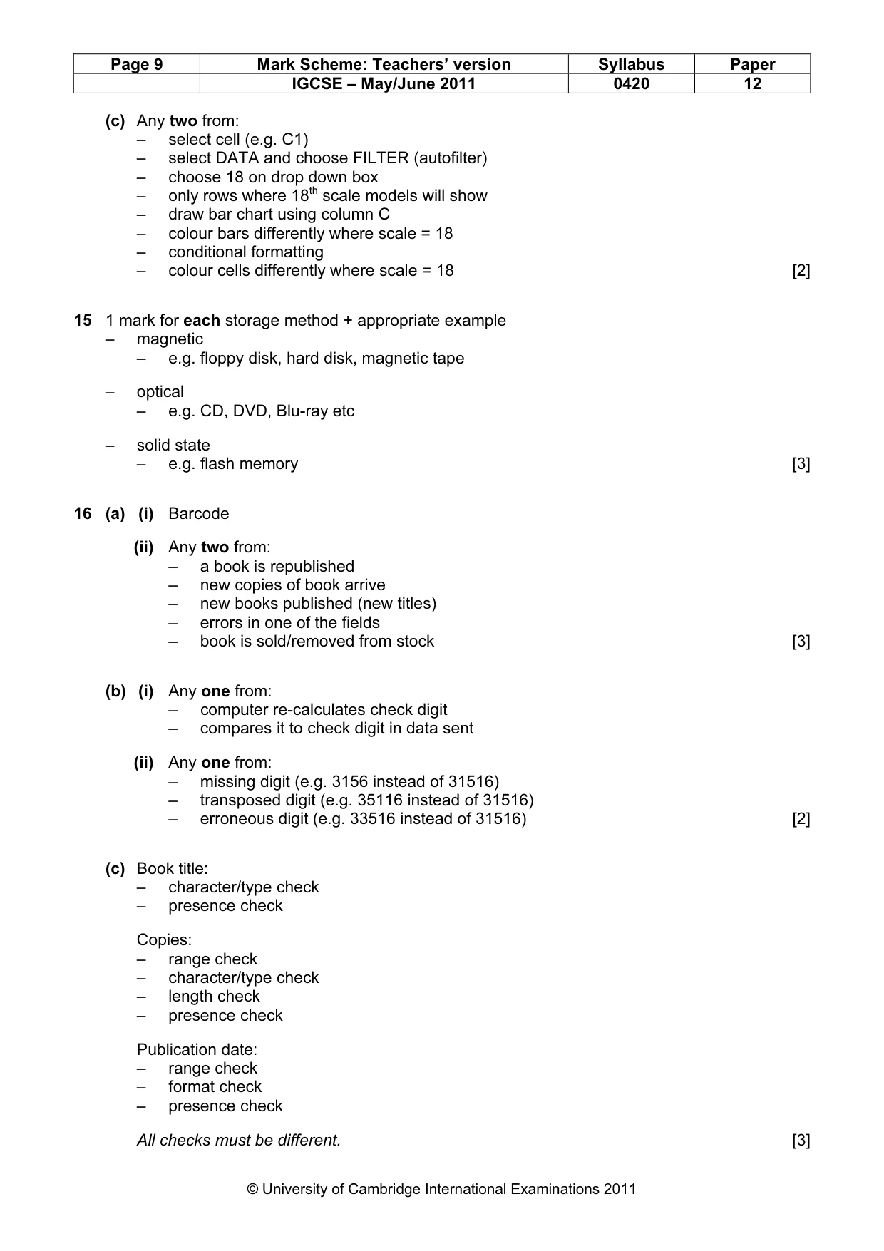 Mark scheme, page 9 of 10