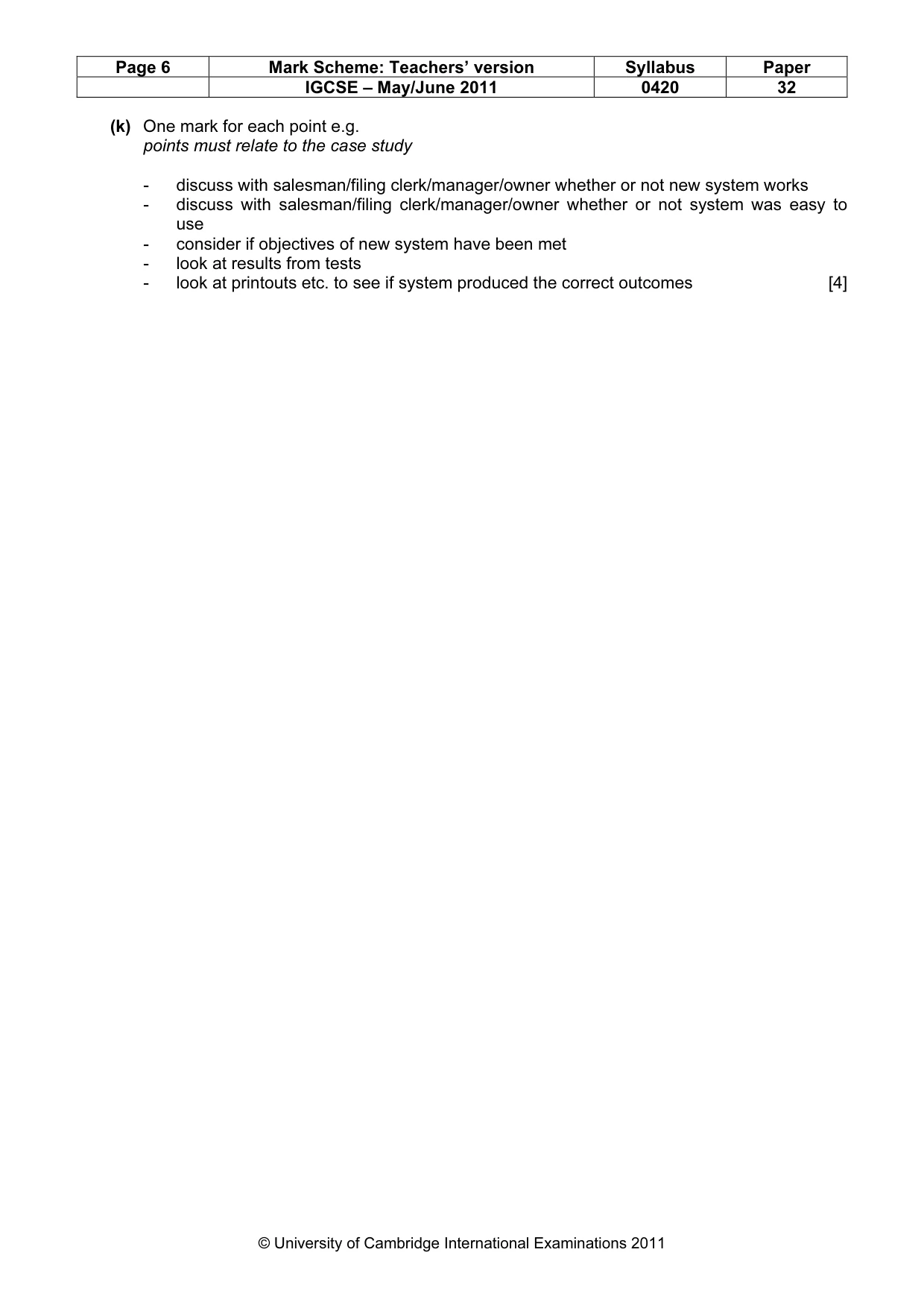 Mark scheme, page 6 of 6