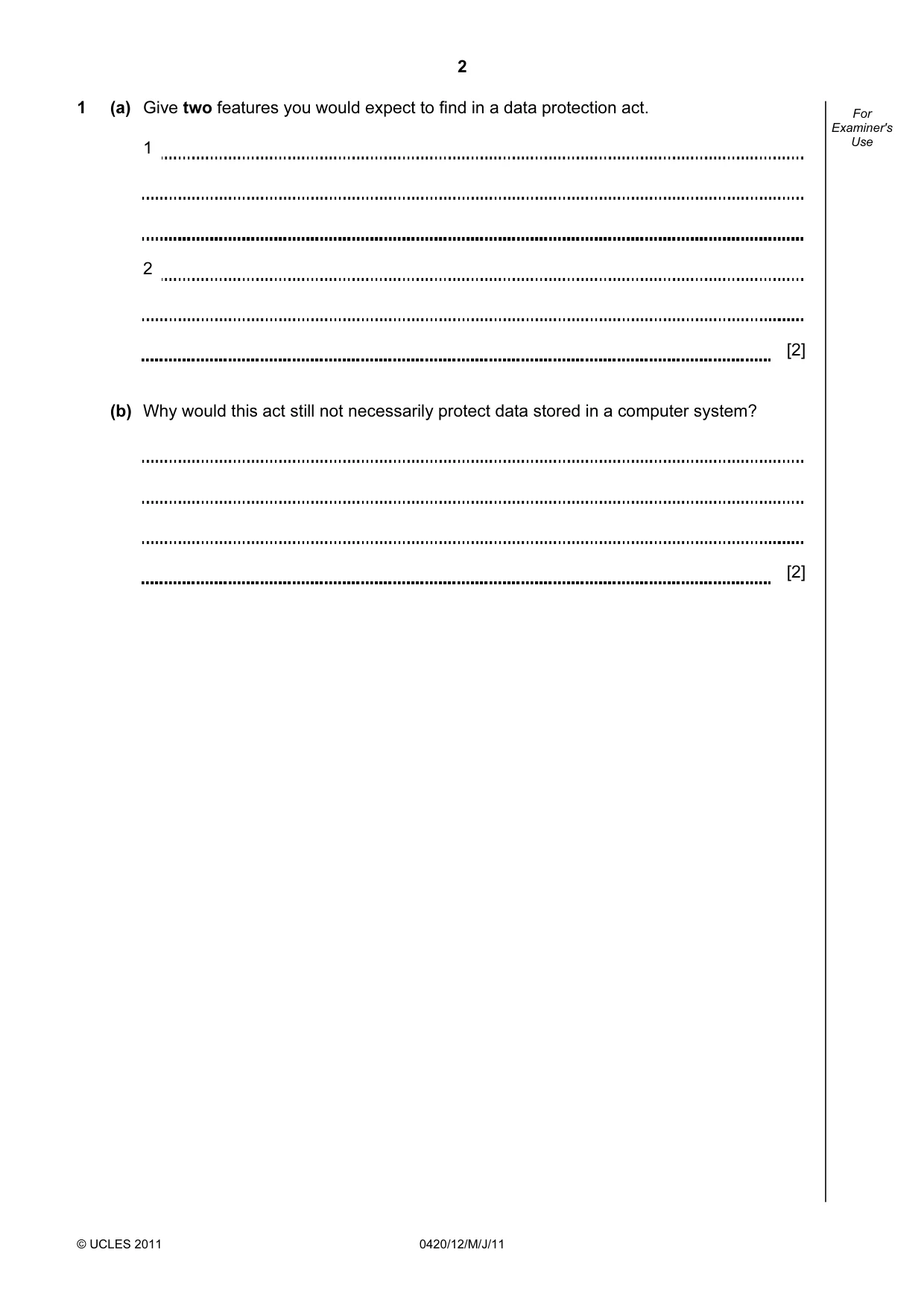 Cambridge IGCSE Computer Studies 0420 2011 May/June Paper 1 · Variant 2 question paper, page 2 of 20