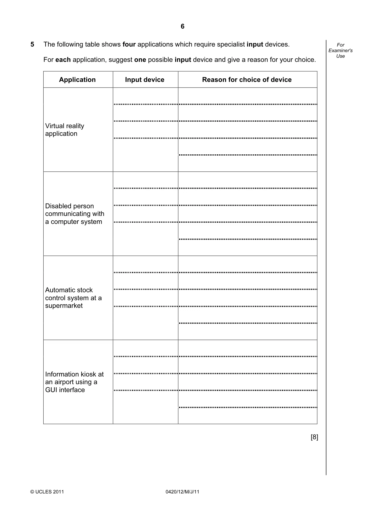 Cambridge IGCSE Computer Studies 0420 2011 May/June Paper 1 · Variant 2 question paper, page 6 of 20